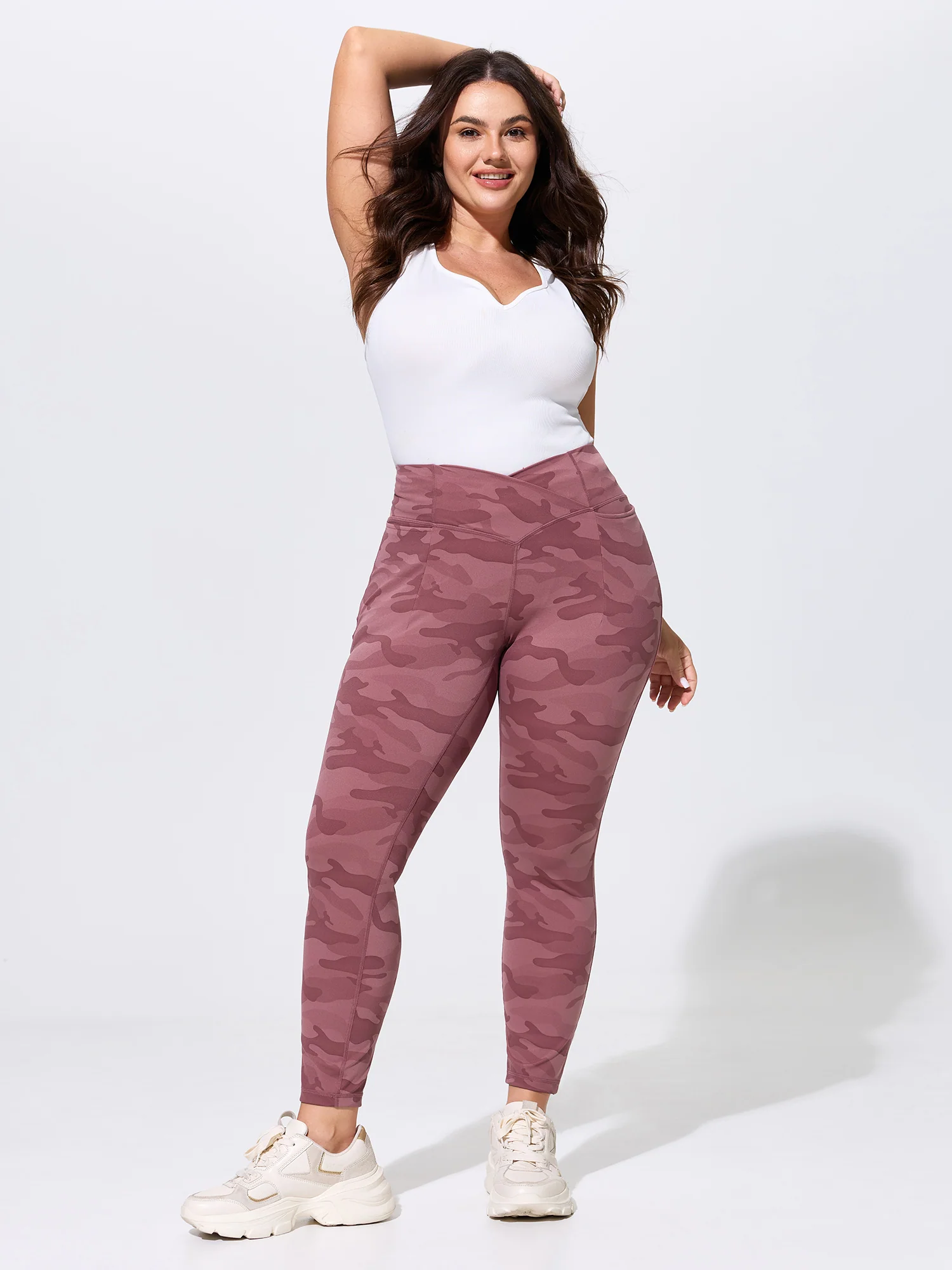 Stretchy Floral Print Overlap Waist Leggings