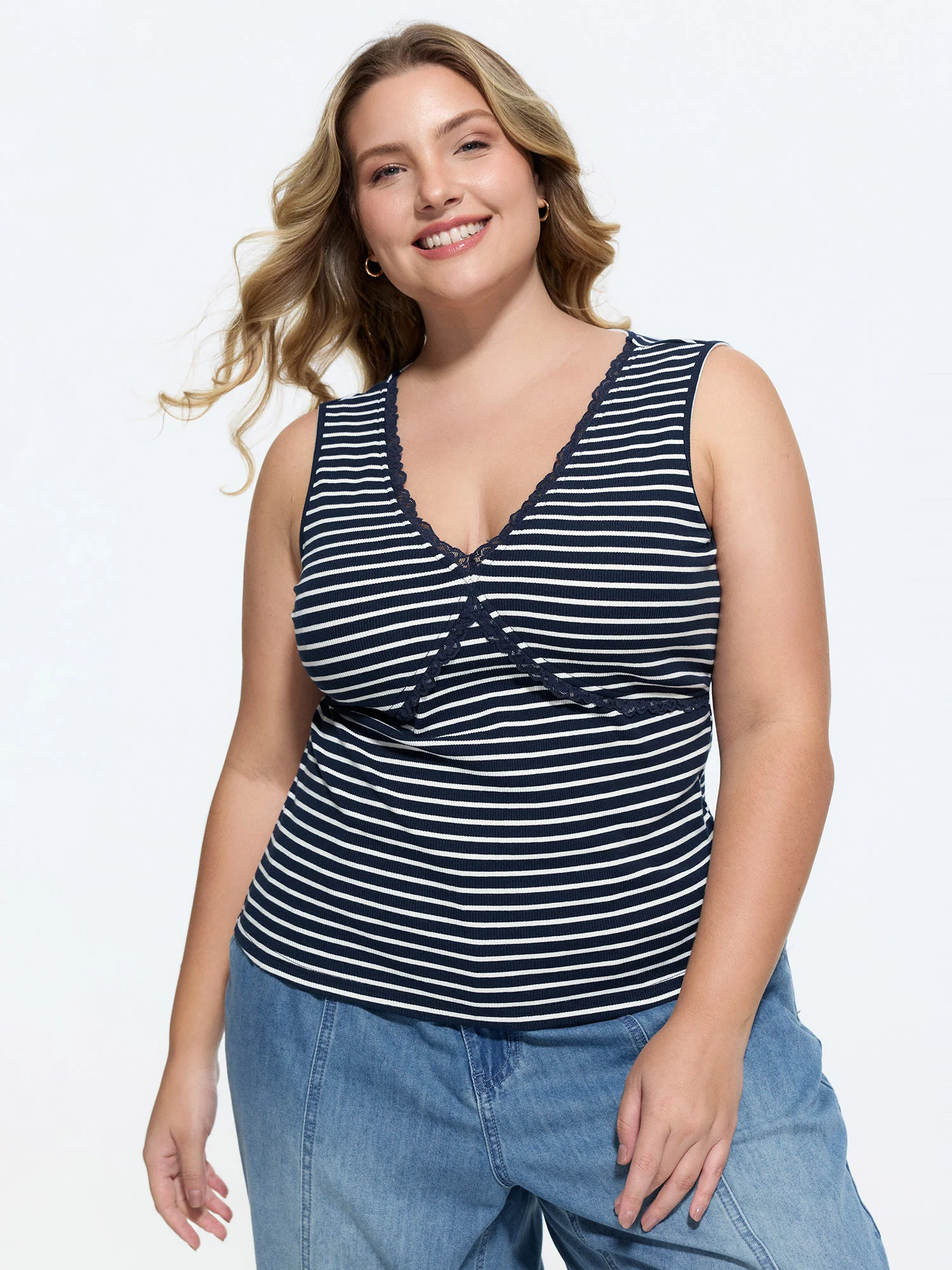 Supersoft Striped Print Fitted V-Neck Tank Top