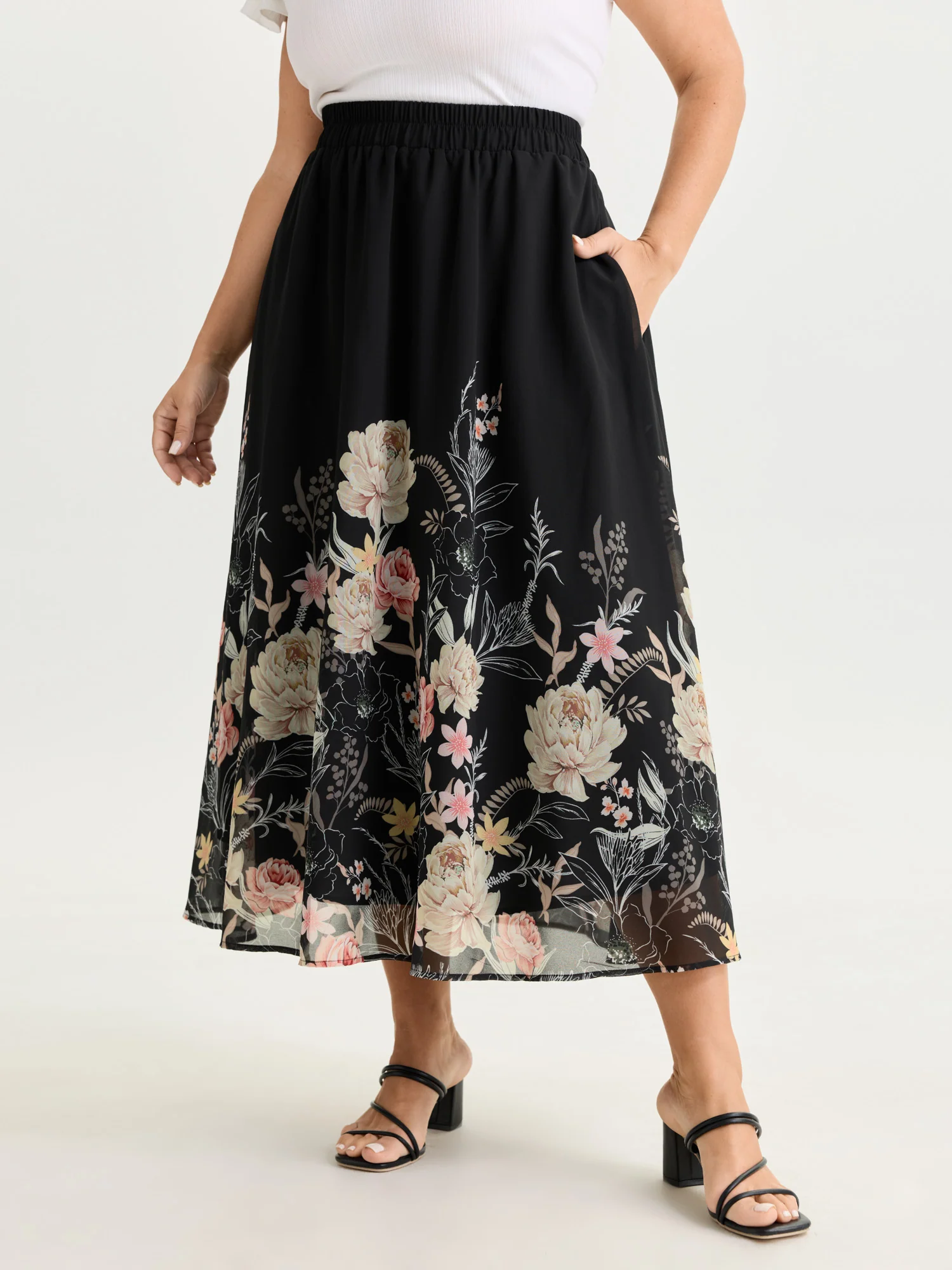 Floral Print Flowy Midi Skirt