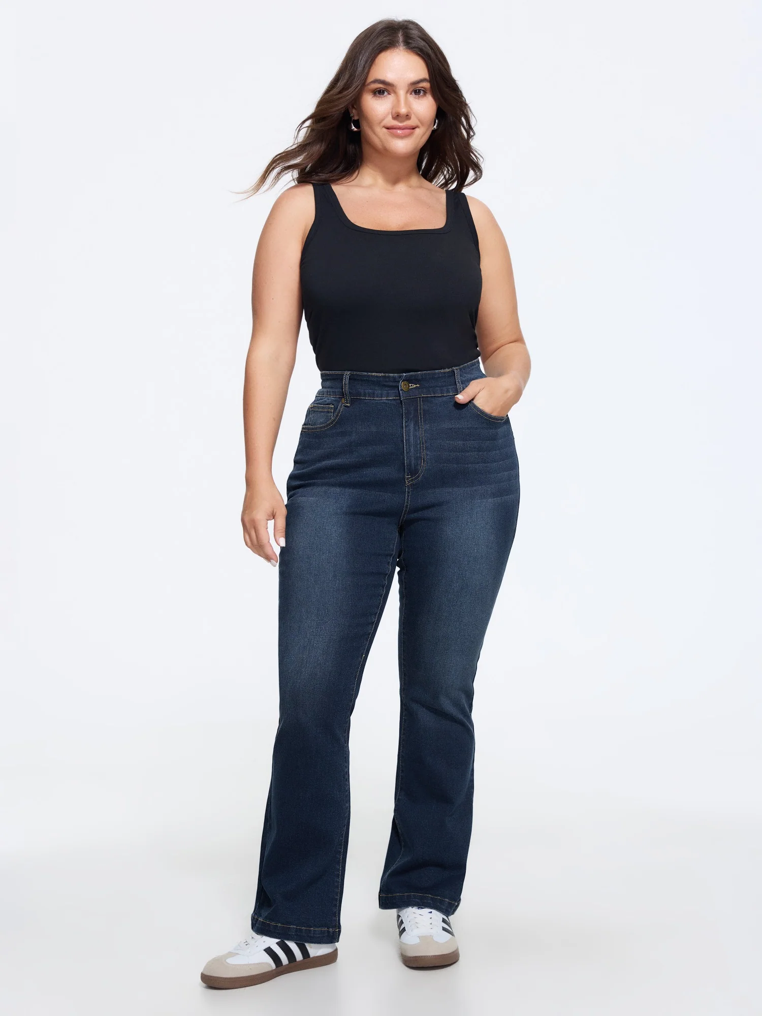 Stretchy Washed Pocket Flare Jeans