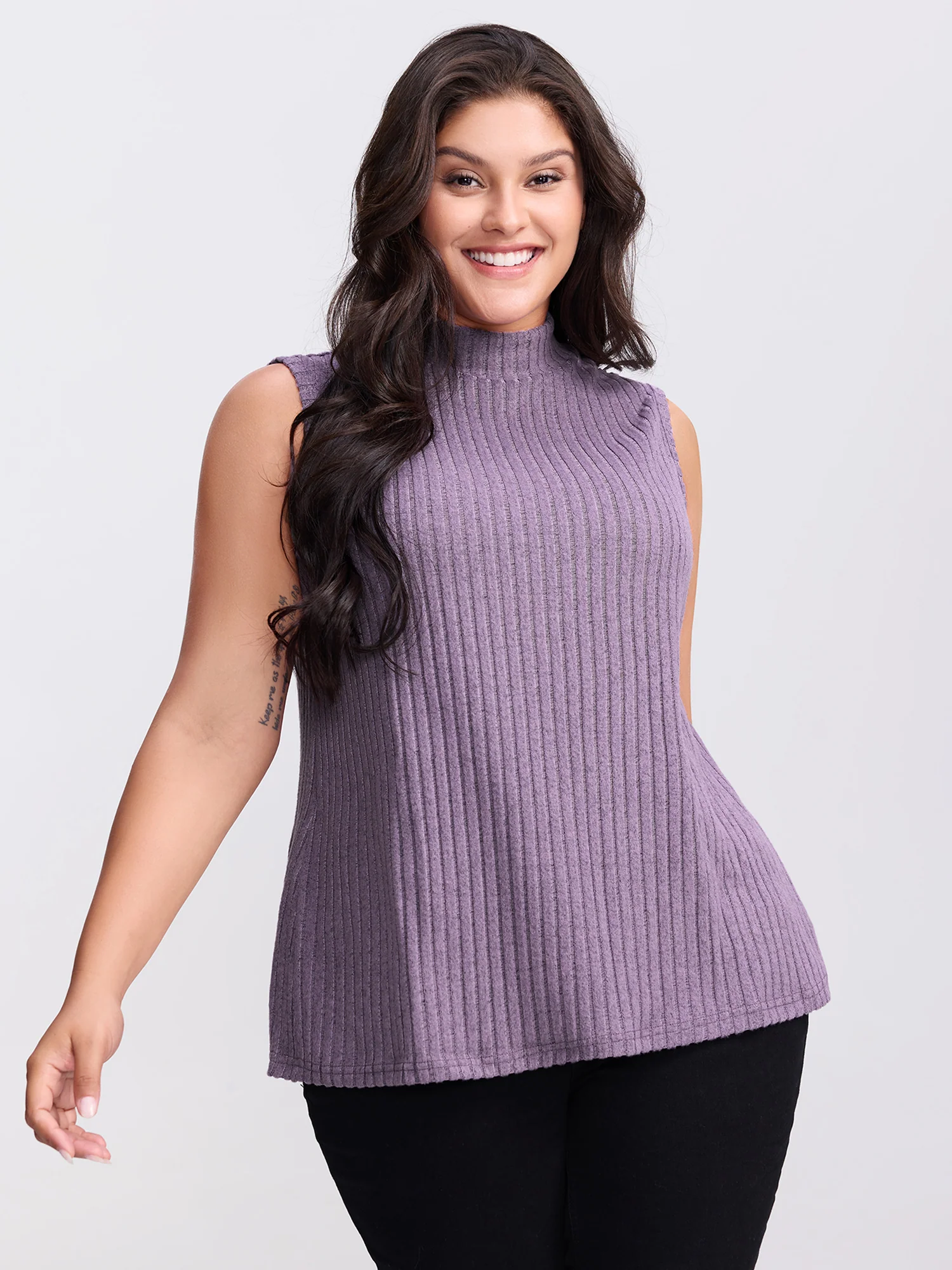 Ribbed Stretchy Mockneck Tank Top