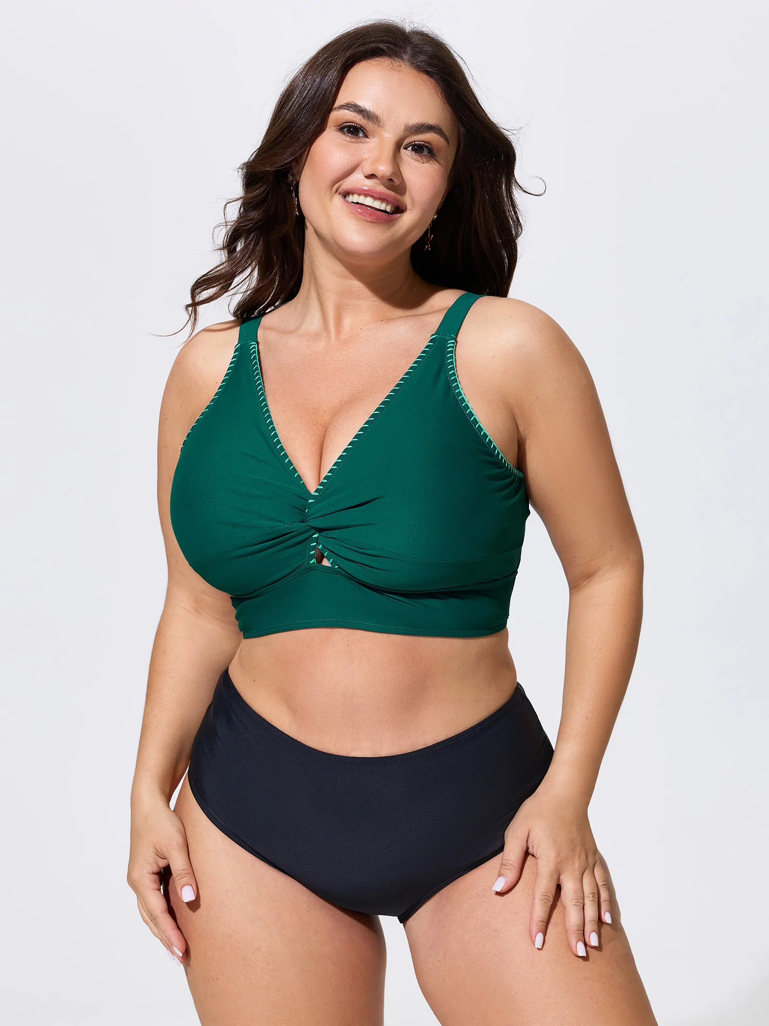 Embroidered Cut-Out Plain Swim Top