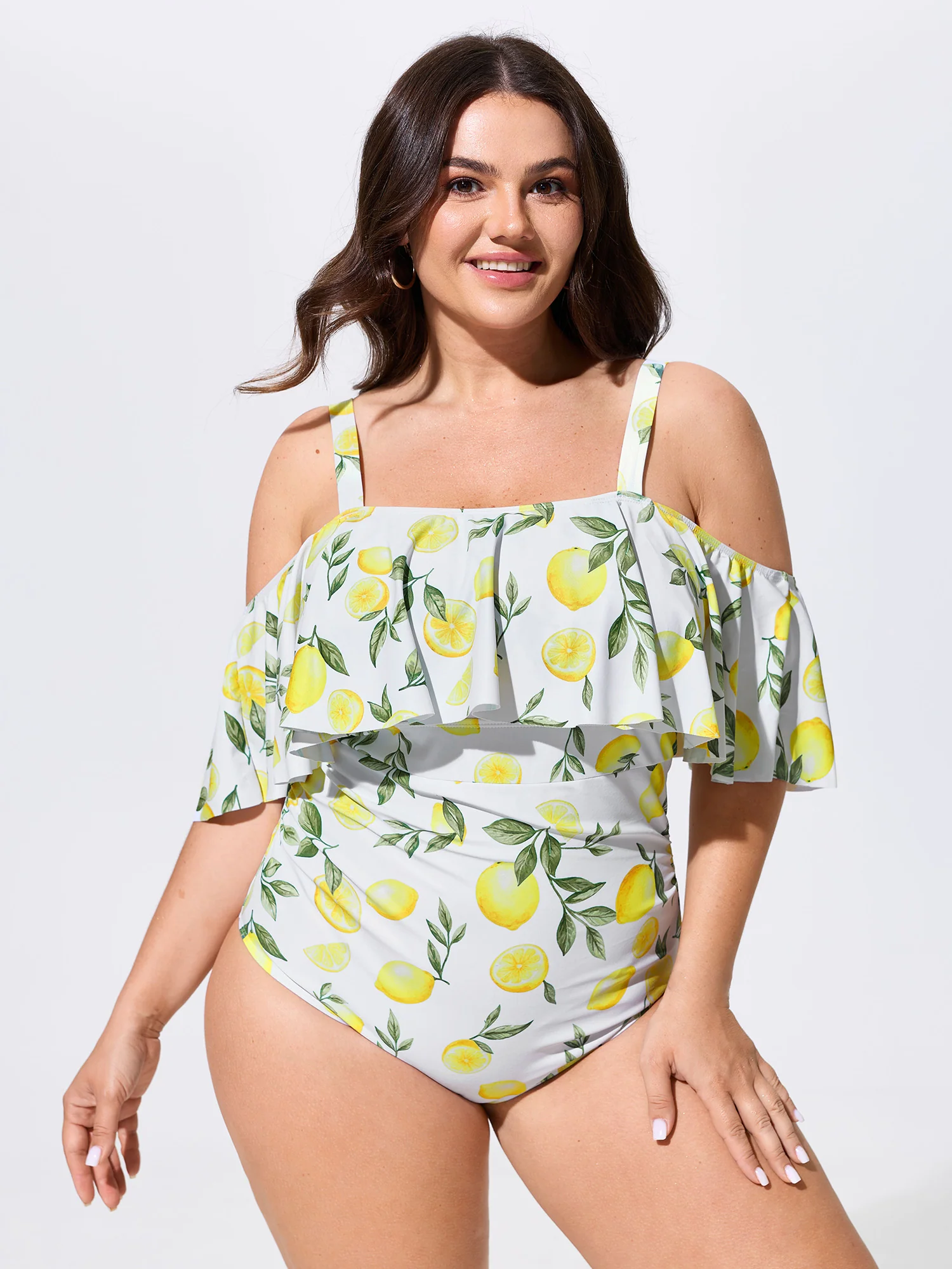 Sarong Set Lemon Print One-Piece Swimsuit