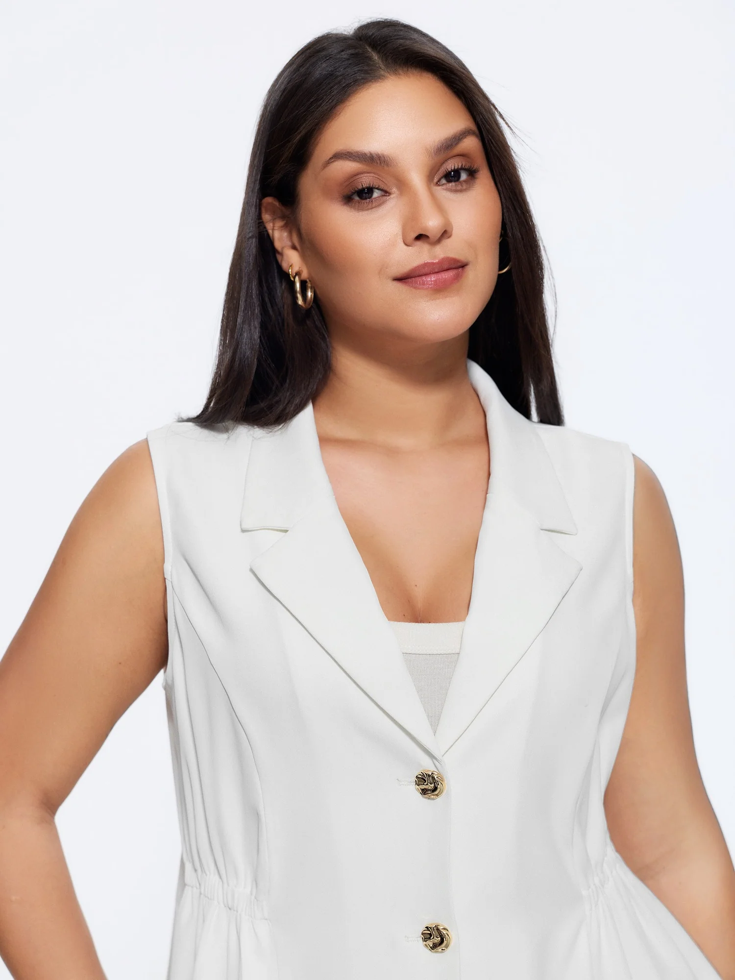 Solid Suit Collar Ruched Waist Blazer Vest