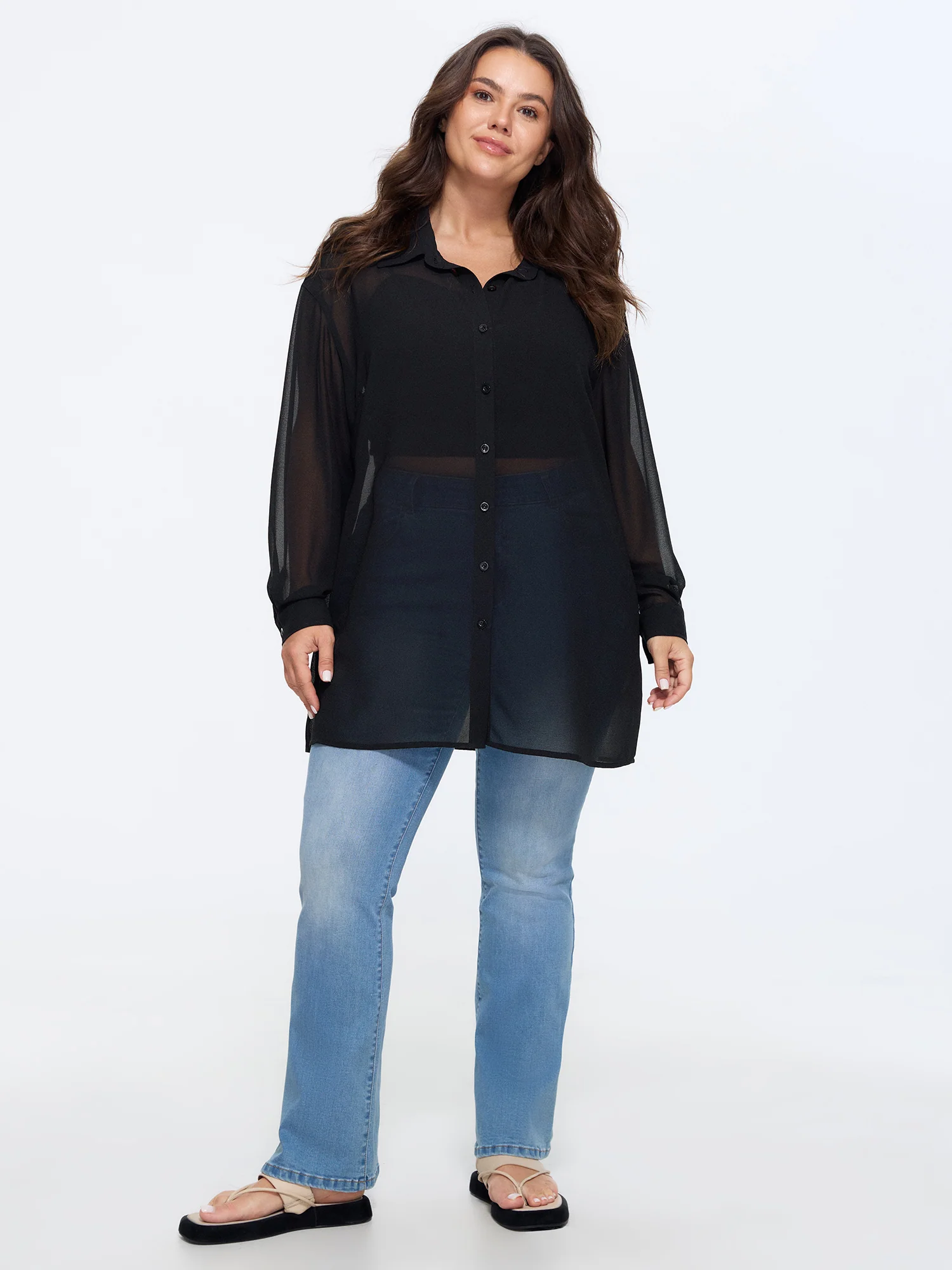 Breathable Sheer Button-Down Shirt