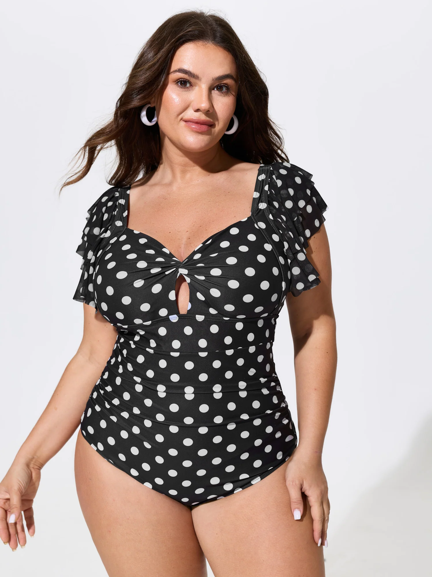 Sarong Set Polka Dot Print One-Piece Swimsuit