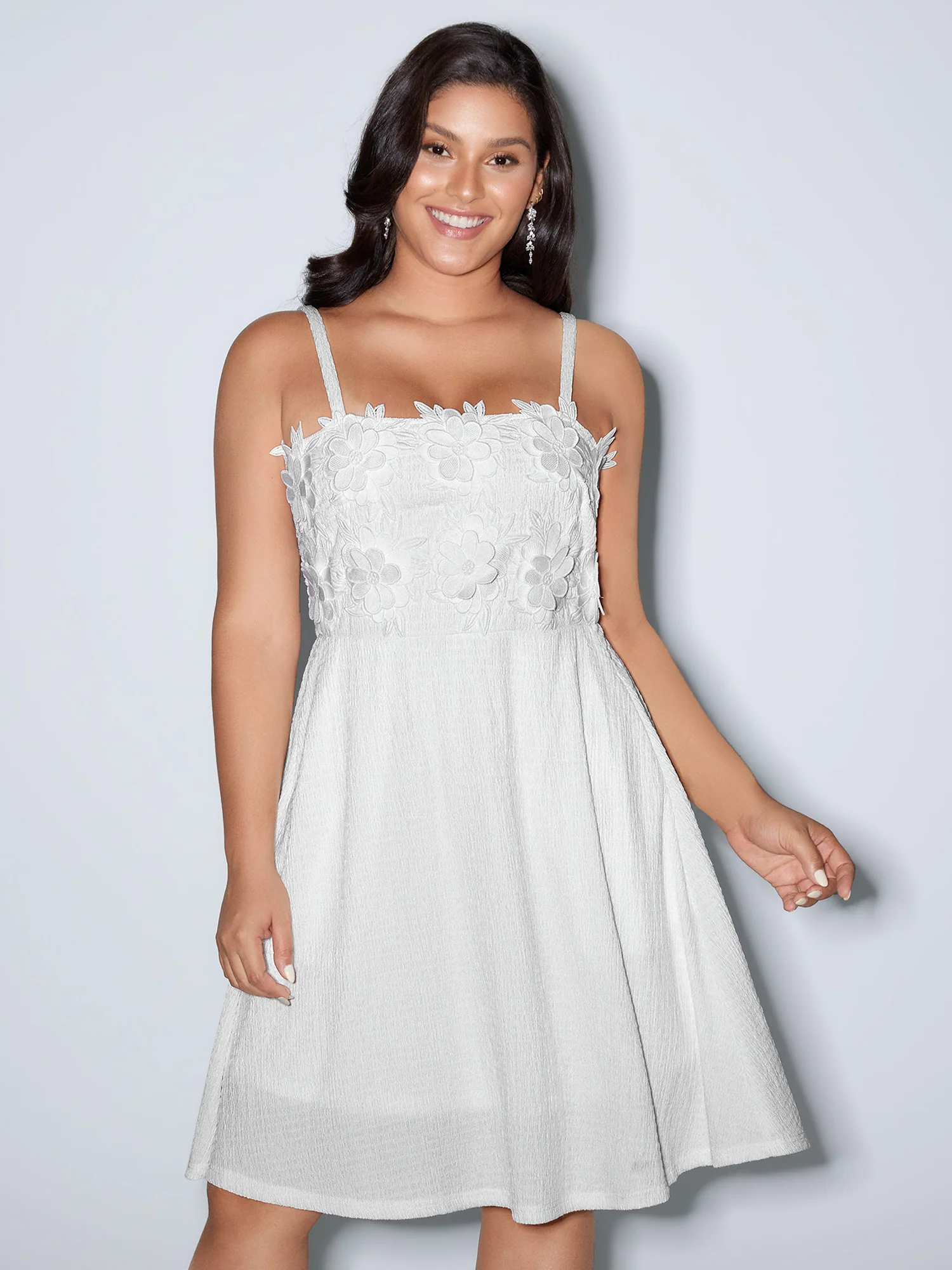 3D Floral Applique Square Cami Mini Dress
