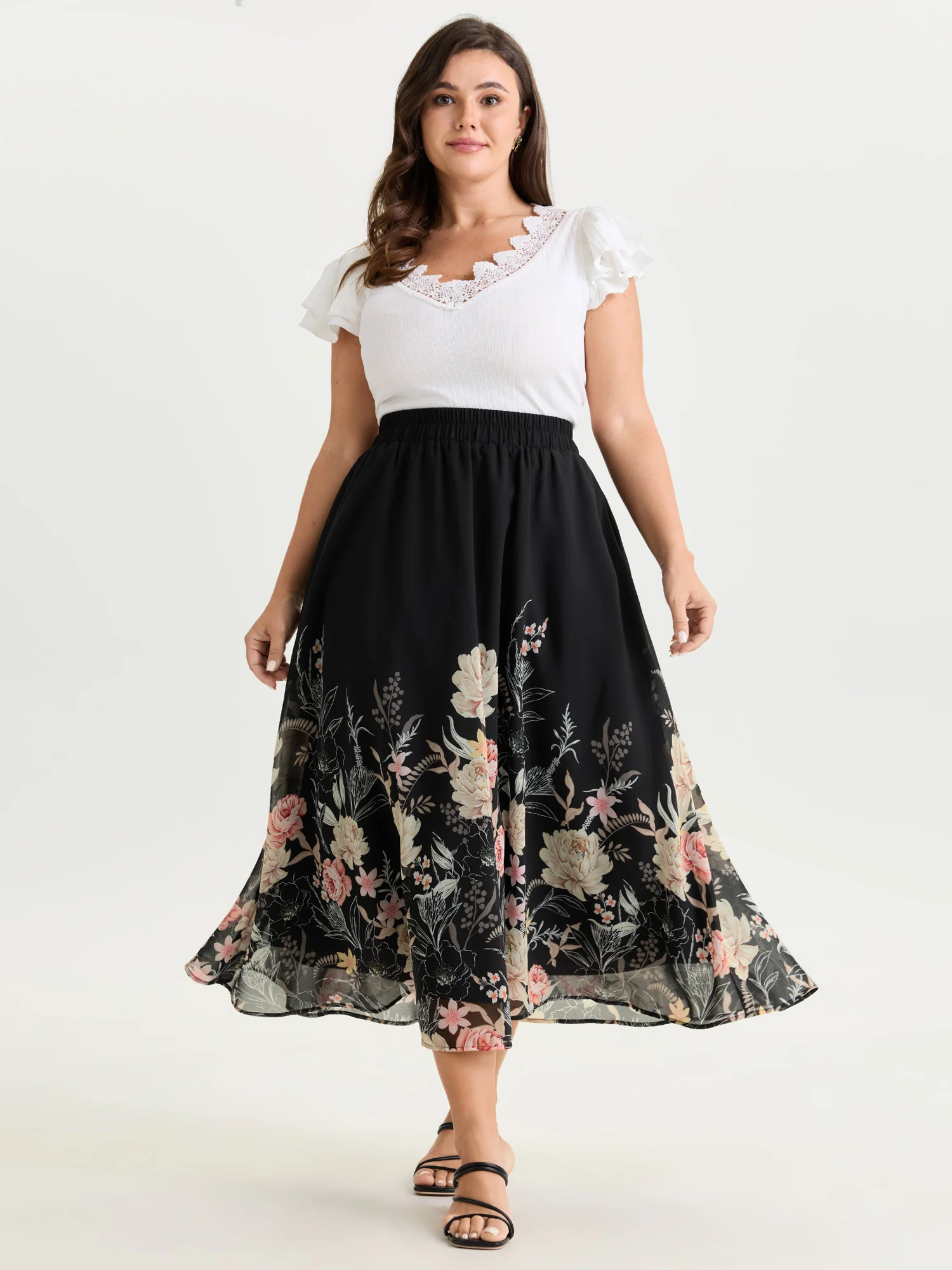 Floral Print Flowy Midi Skirt