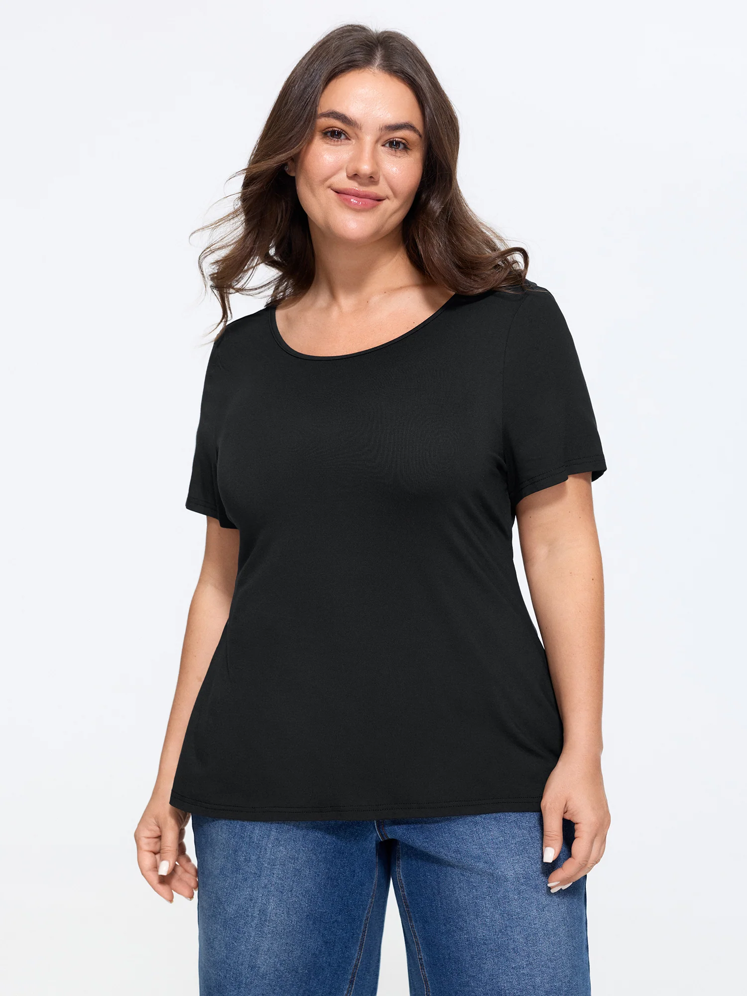 Knotted Back Cut Out Fitted Plain T-Shirt