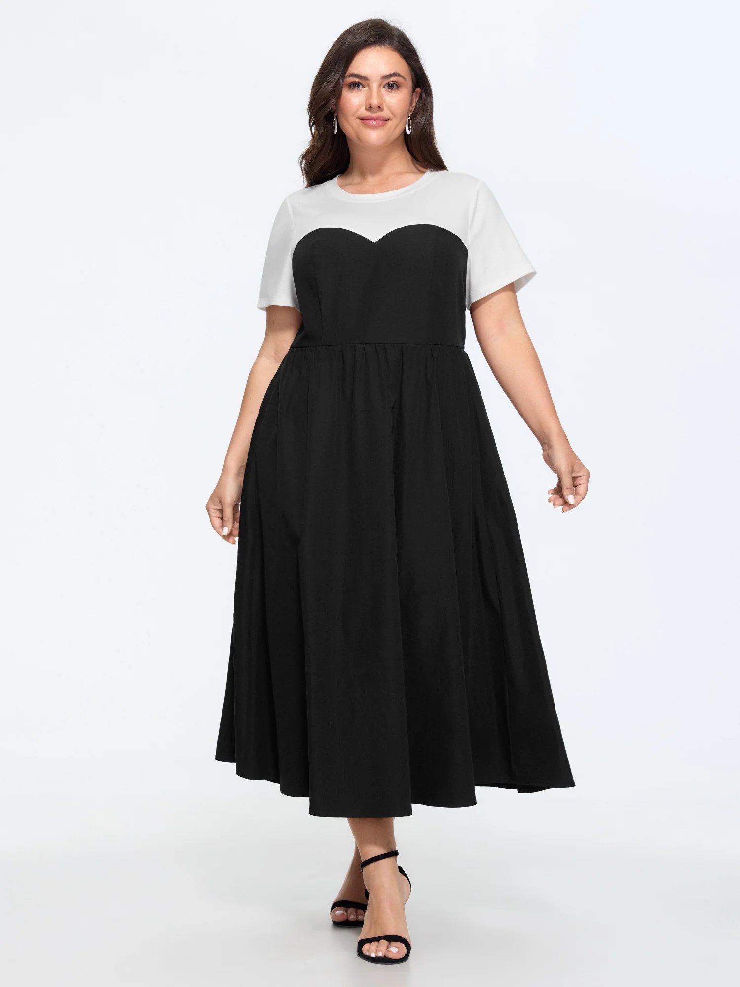 Stretchy Color Block Round Neck Midi Dress