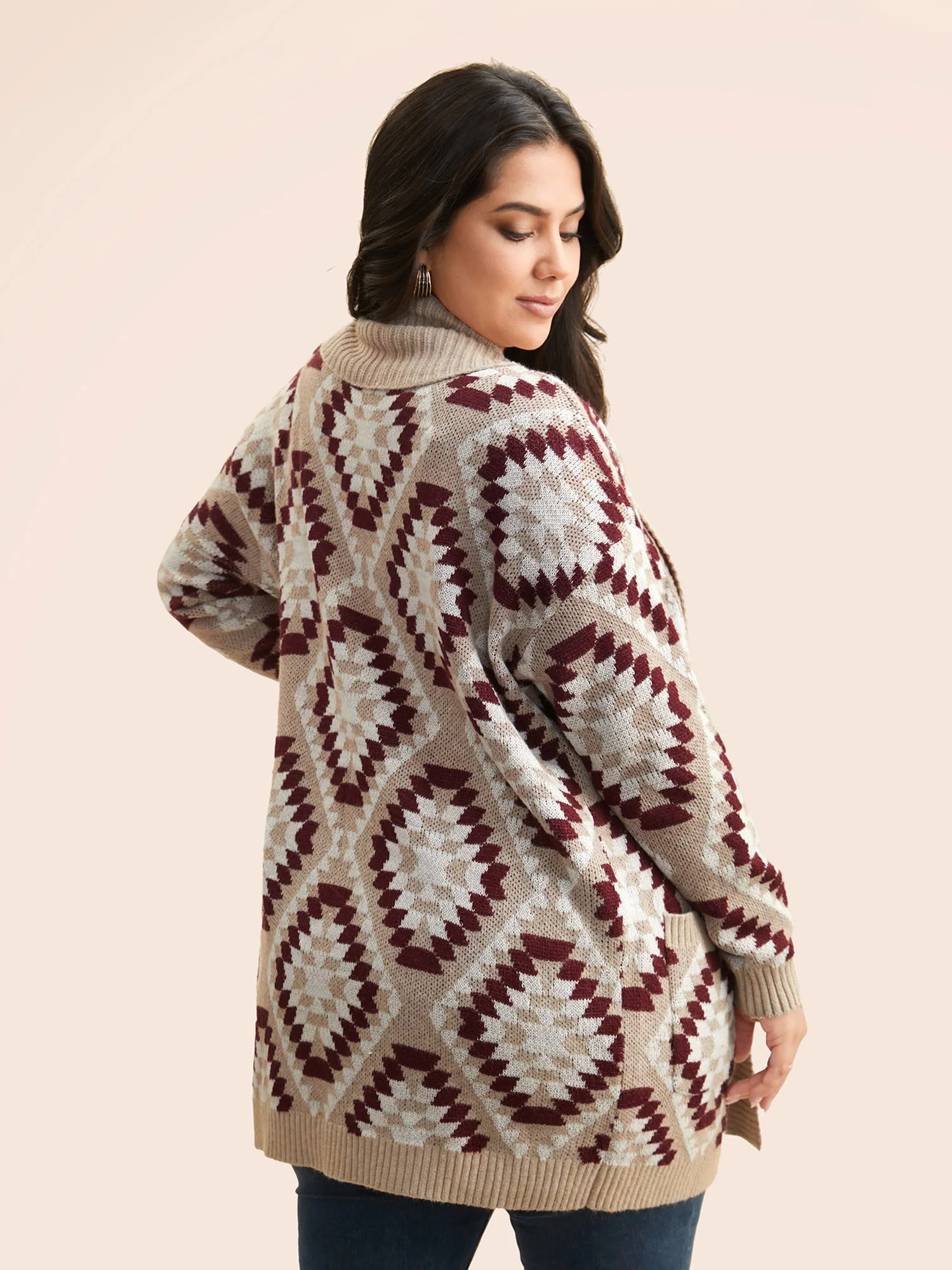 Bandana Geometric Lapel Collar Cardigan