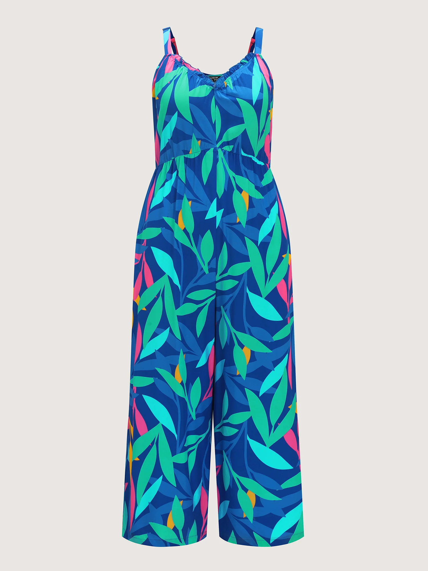 Tropical Print Pockets Sleeveless Jumpsuit