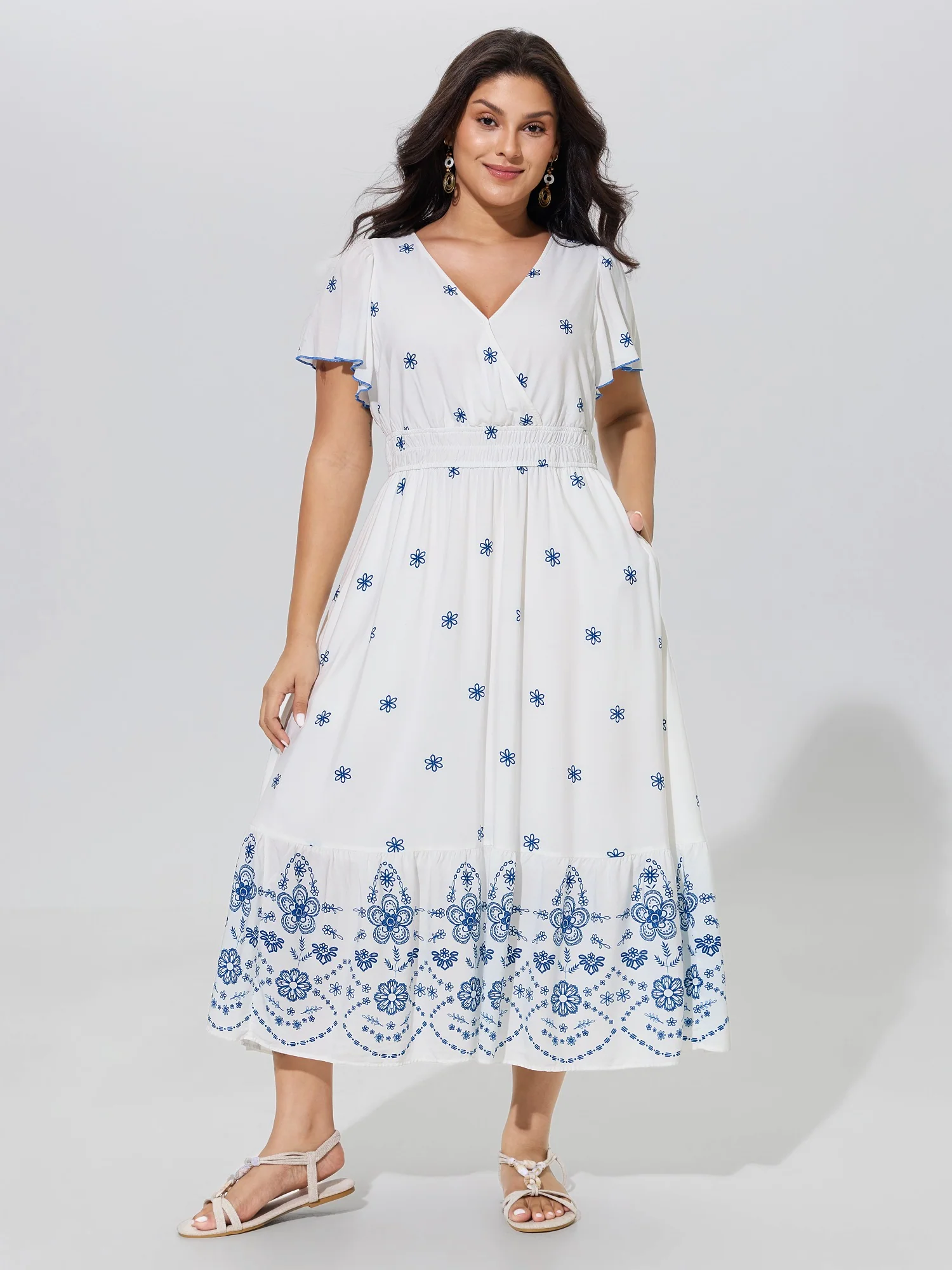 Supersoft Floral Print Elastic Waist Tiered Midi Dress