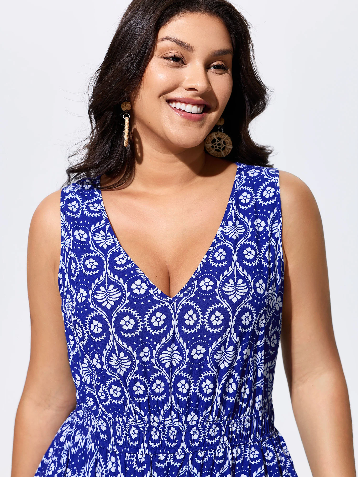Geometric Print V-Neck Midi Dress