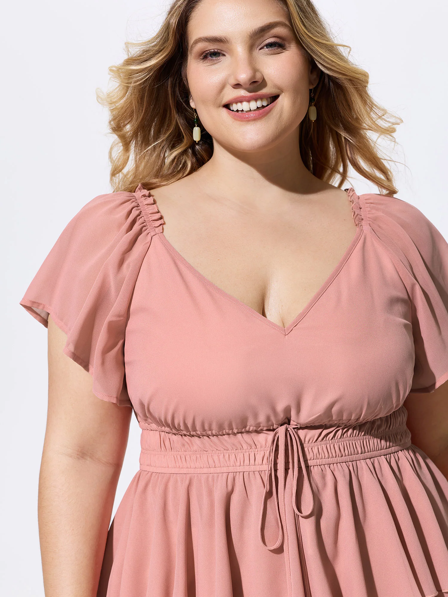 Shirred Waist Layered Ruffled Hem Blouse