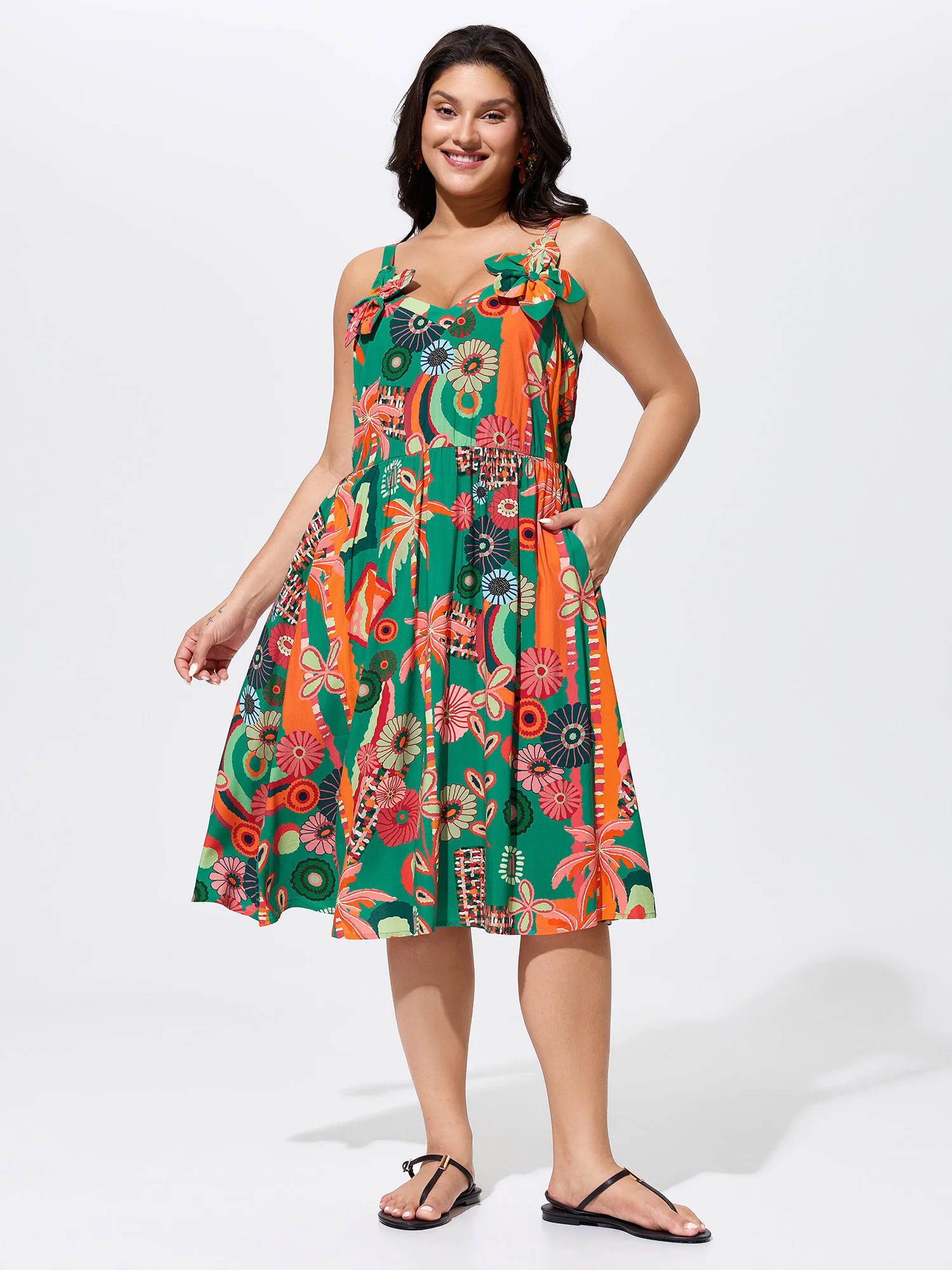 Supersoft Vibrant Tropical Print Floral Strap Midi Dress