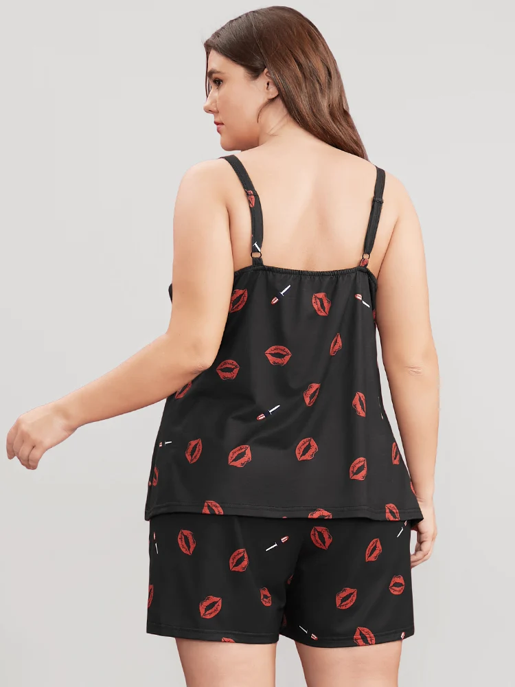 Sweet Lips Print Cami Pajama Top