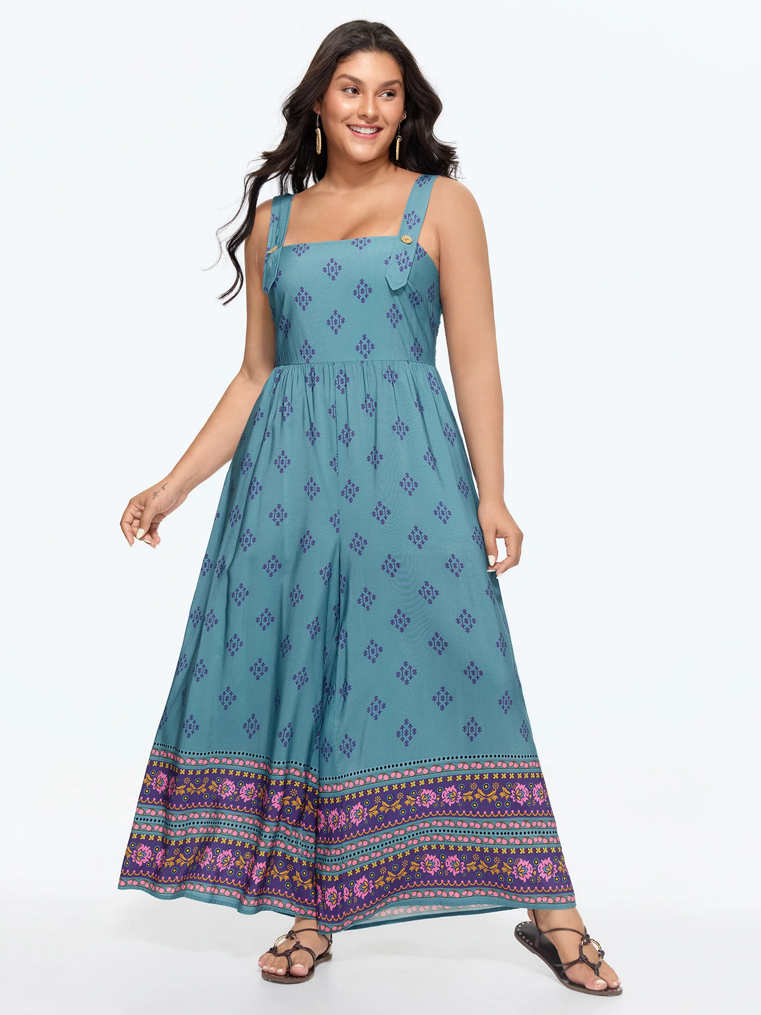Geometric Print Adjustable Overall Jumpsuit