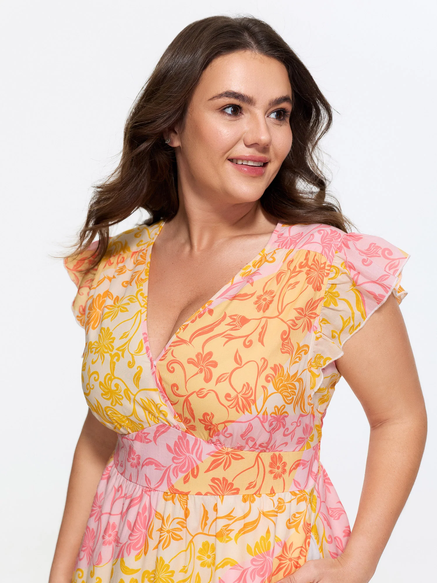 Supersoft Floral Print Ruffled Sleeve Midi Dress