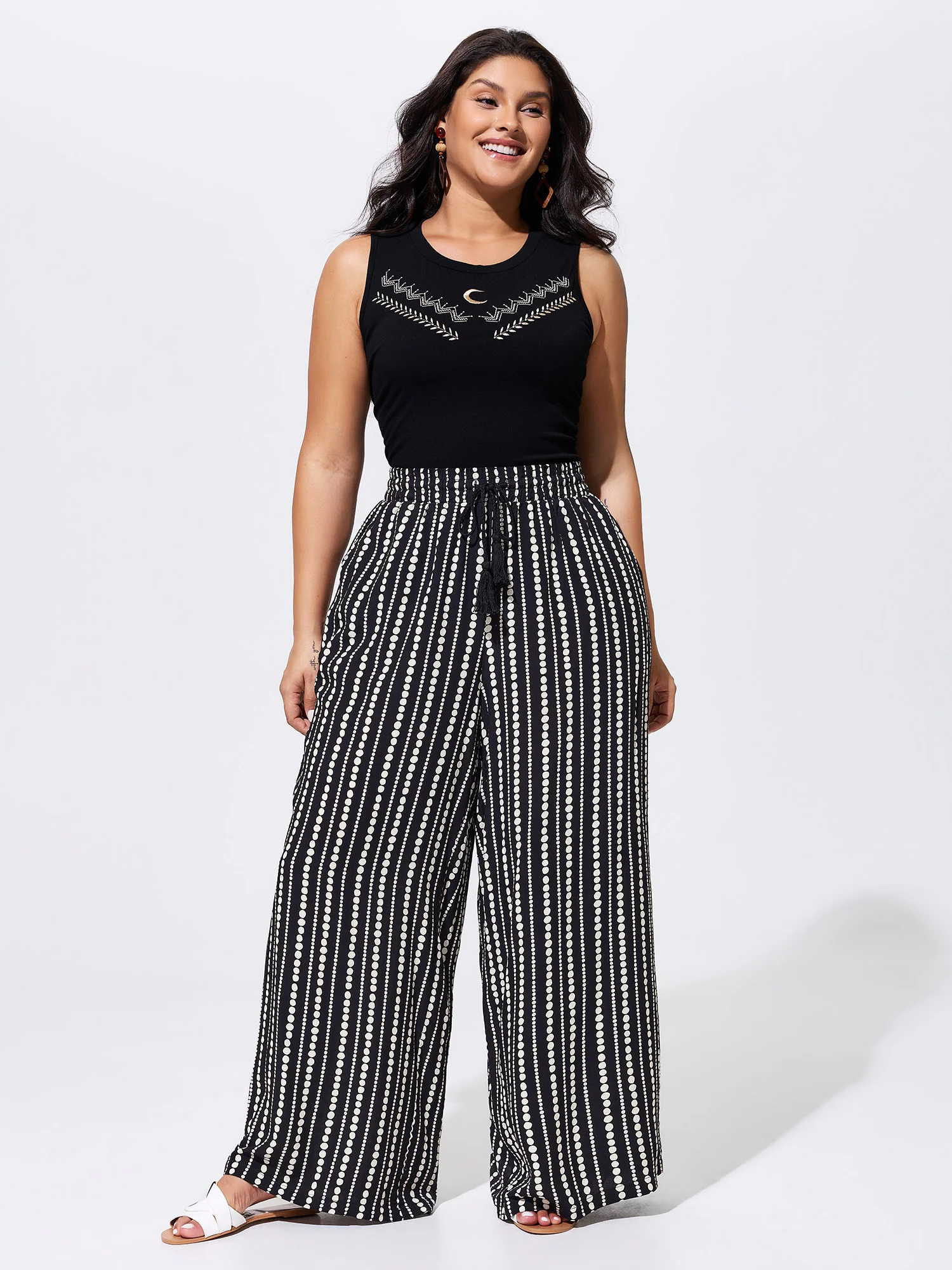 Striped Print Drawstring Waist Pants
