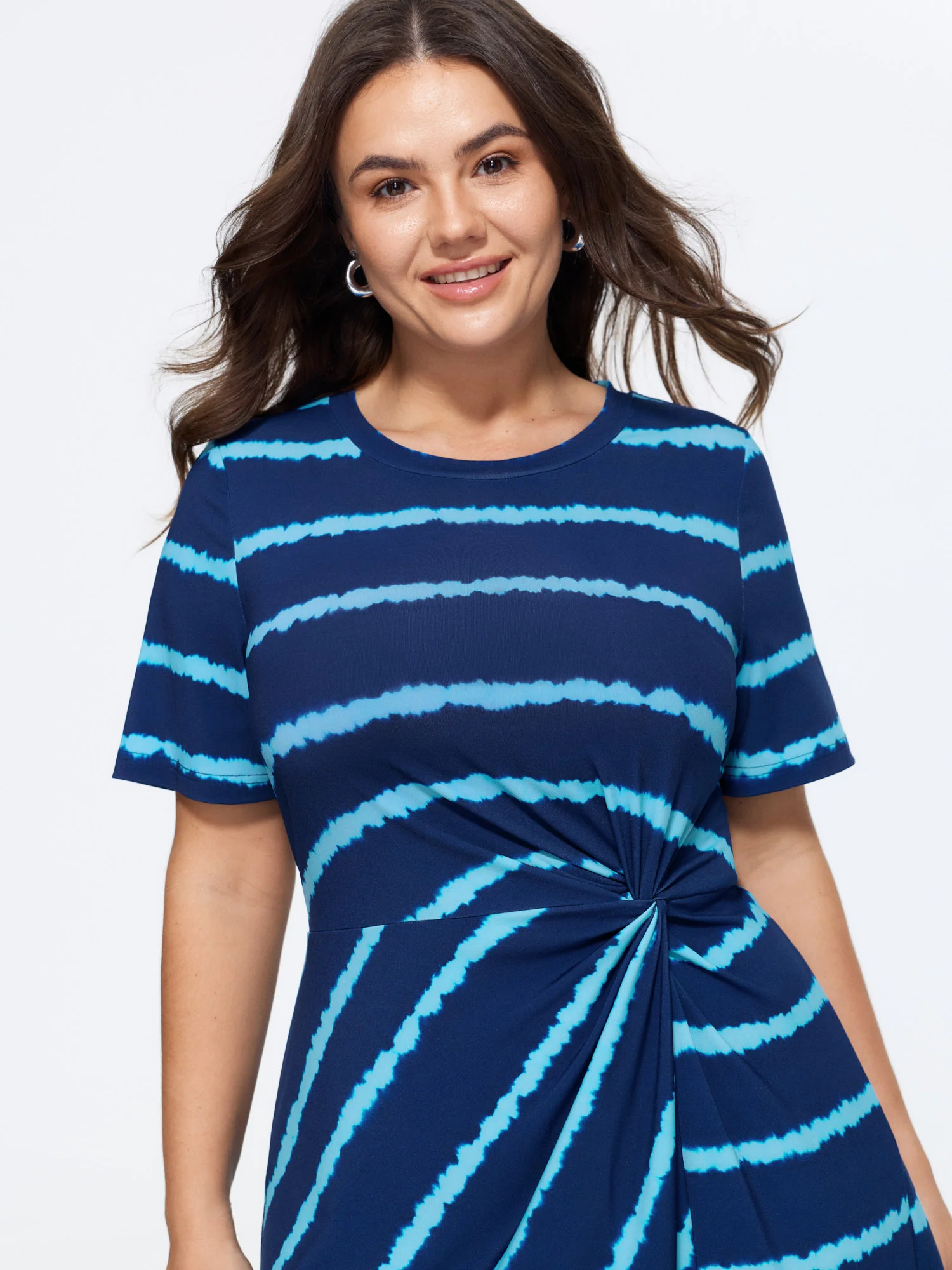 Tie Dye Stripe Twist Split Midi Dress