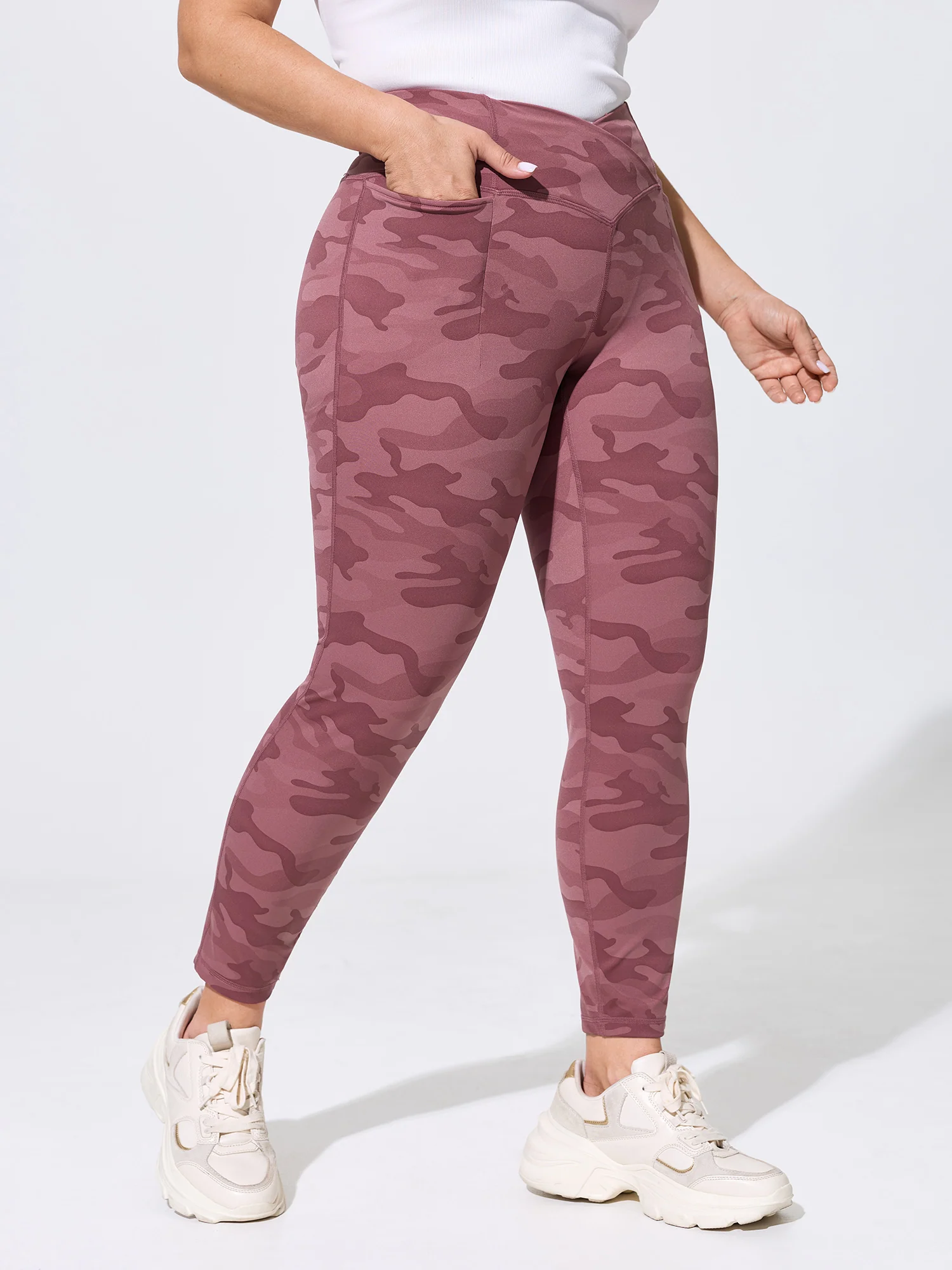 Stretchy Floral Print Overlap Waist Leggings