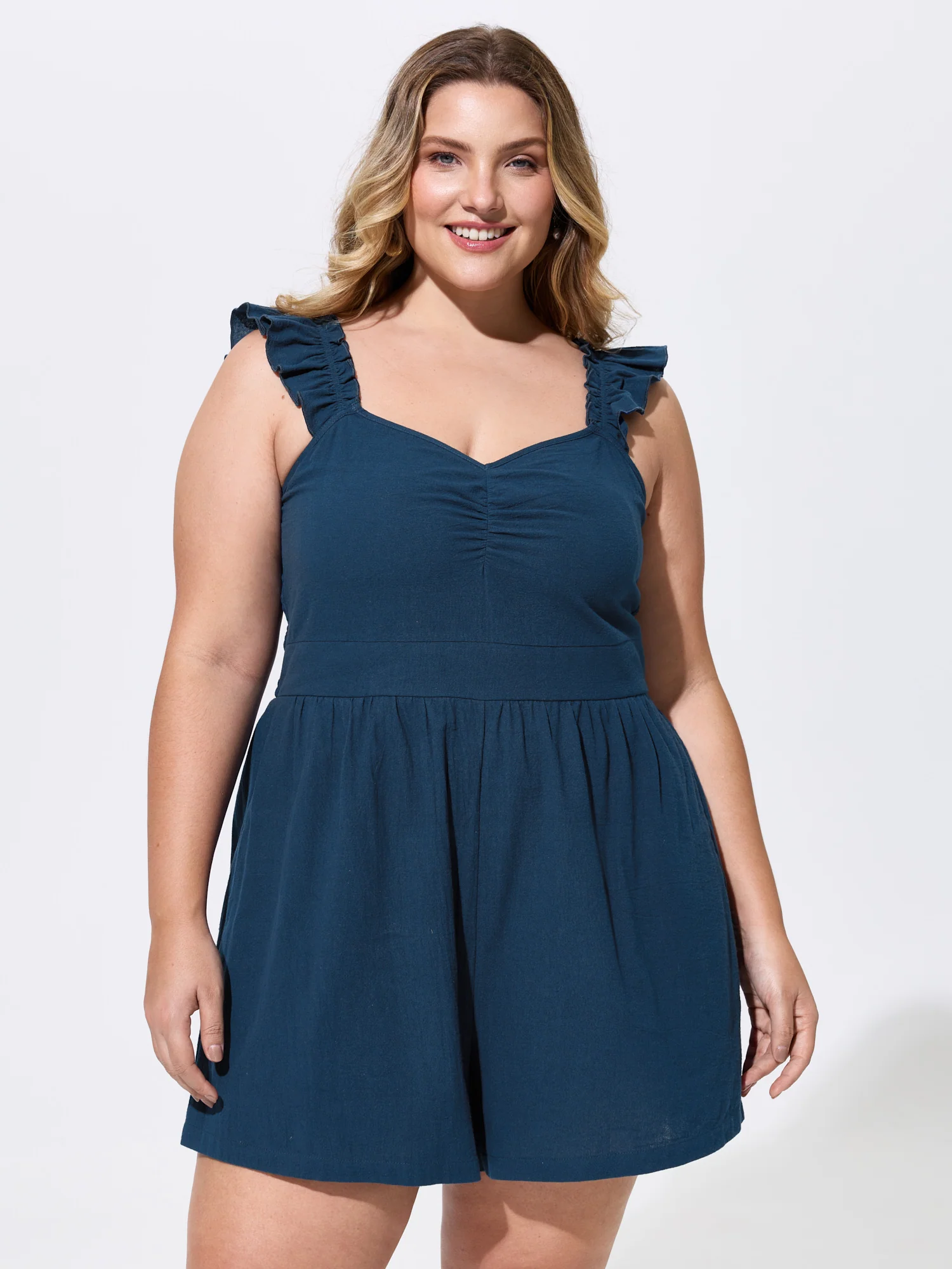 Cotton Ruffled Straps Sweetheart Neckline Romper