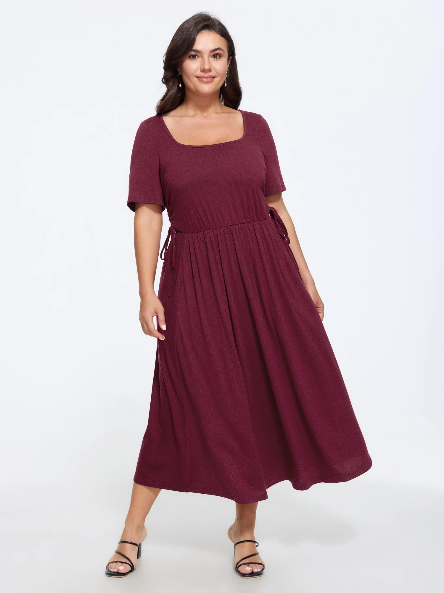 Supersoft Square Neck Side Drawstring Midi Dress