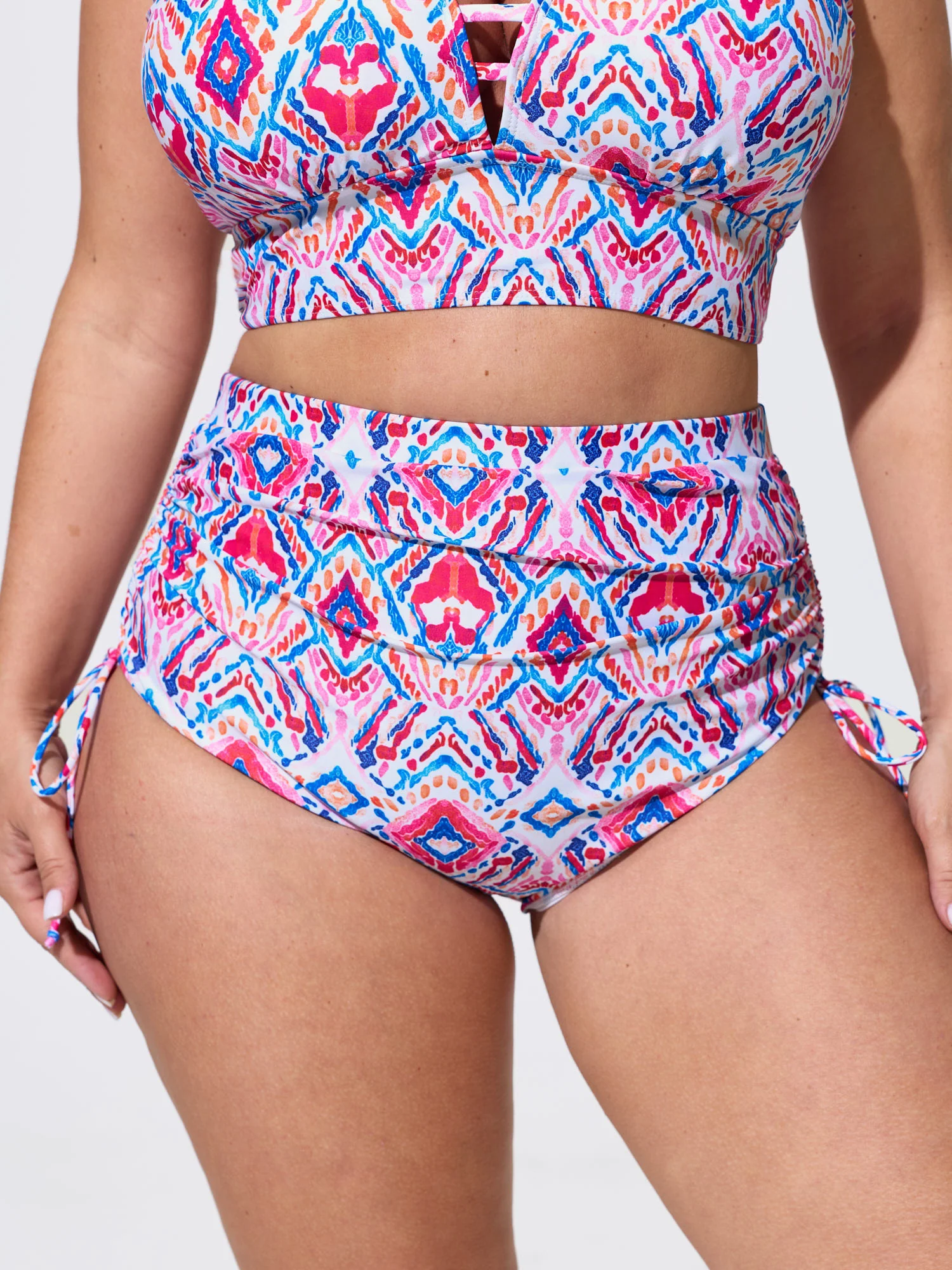 Geometric Print High Waisted Swim Bottoms