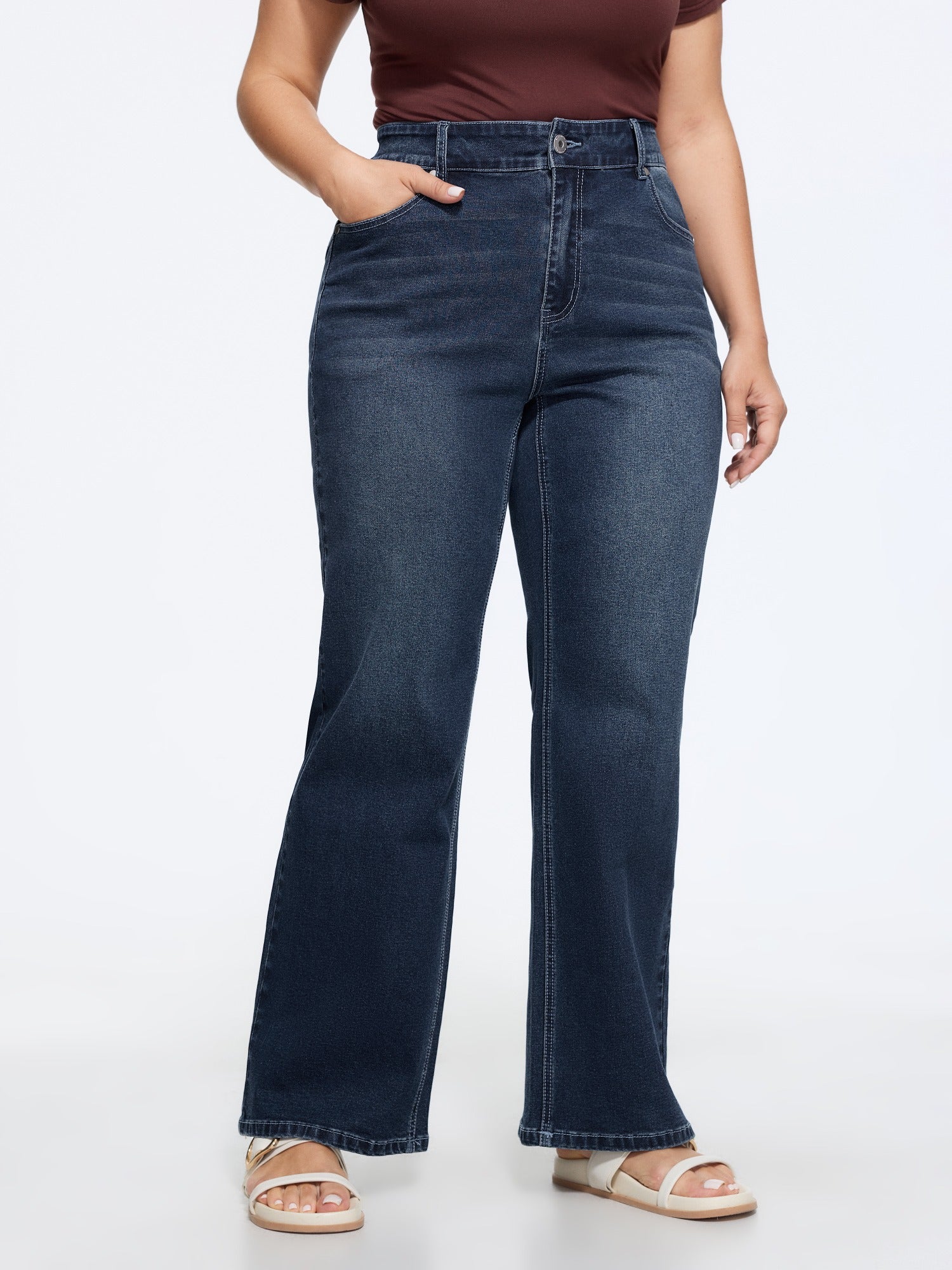 Stretchy Washed High Waist Wide Leg Jeans