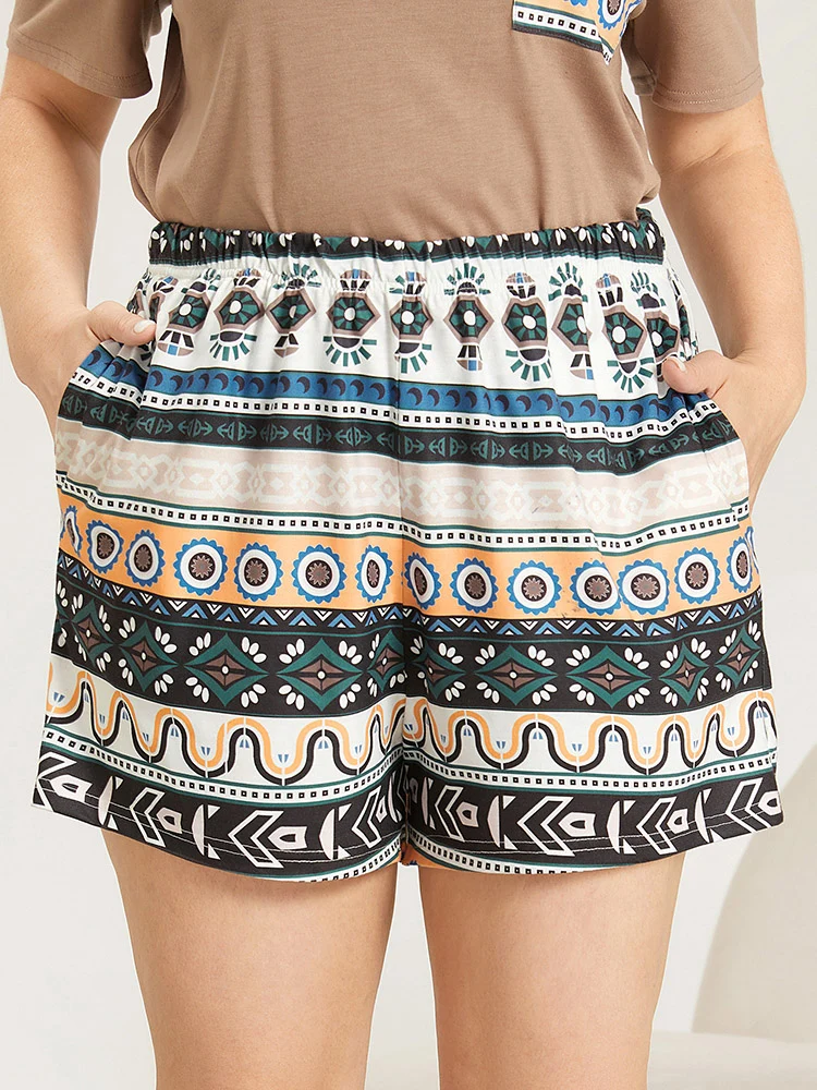 Bandana Print Pocket Elastic Waist Pajama Bottoms