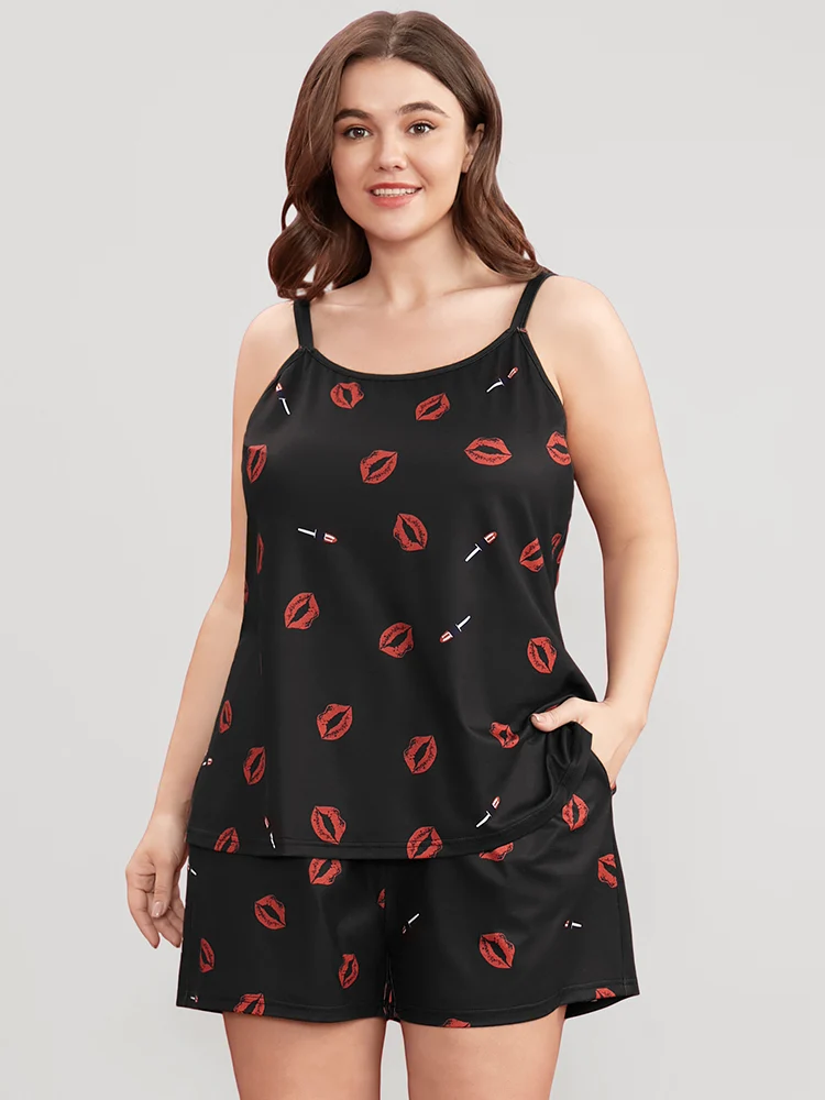 Sweet Lips Print Cami Pajama Top