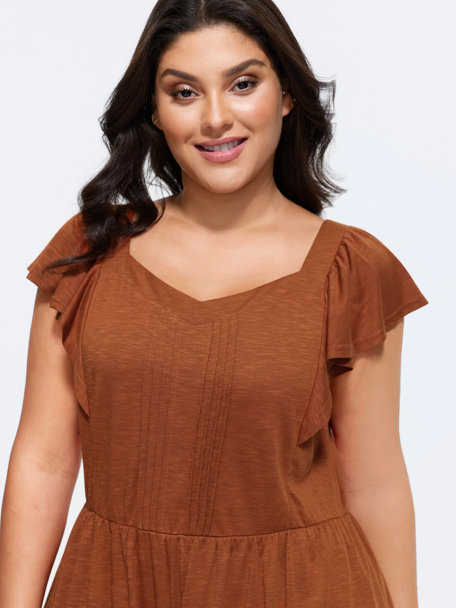 Stretchy Pleated Ruffle Hem Pocket Romper