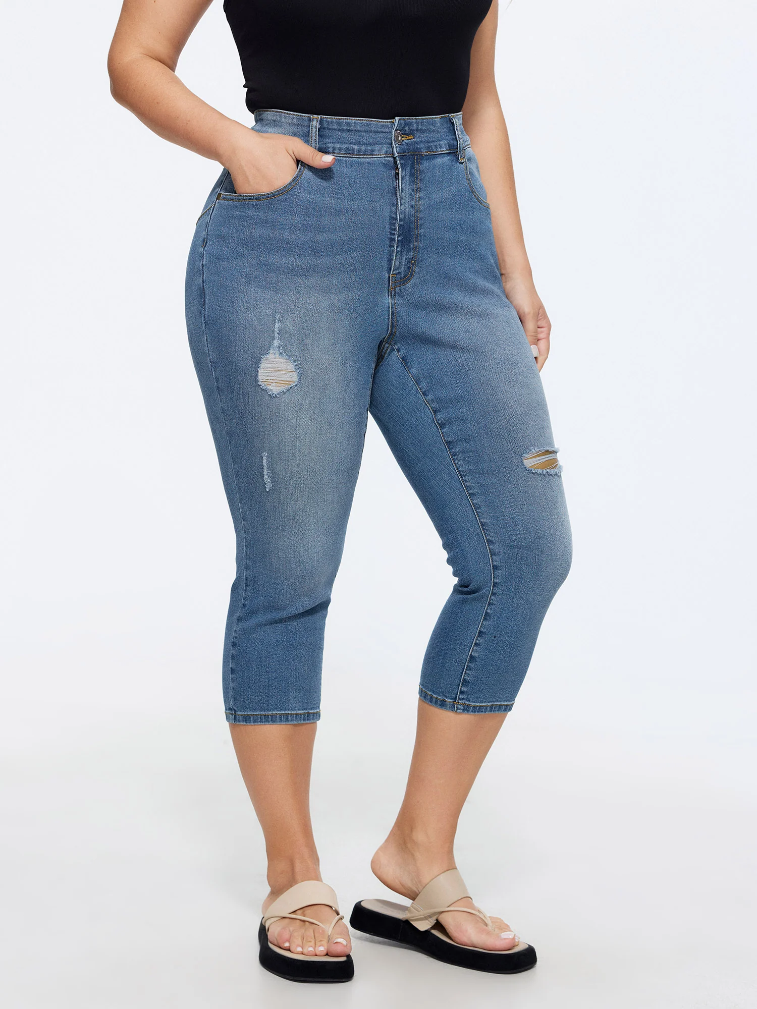 Ripped No-Gap Waist Skinny-Fit Jeans