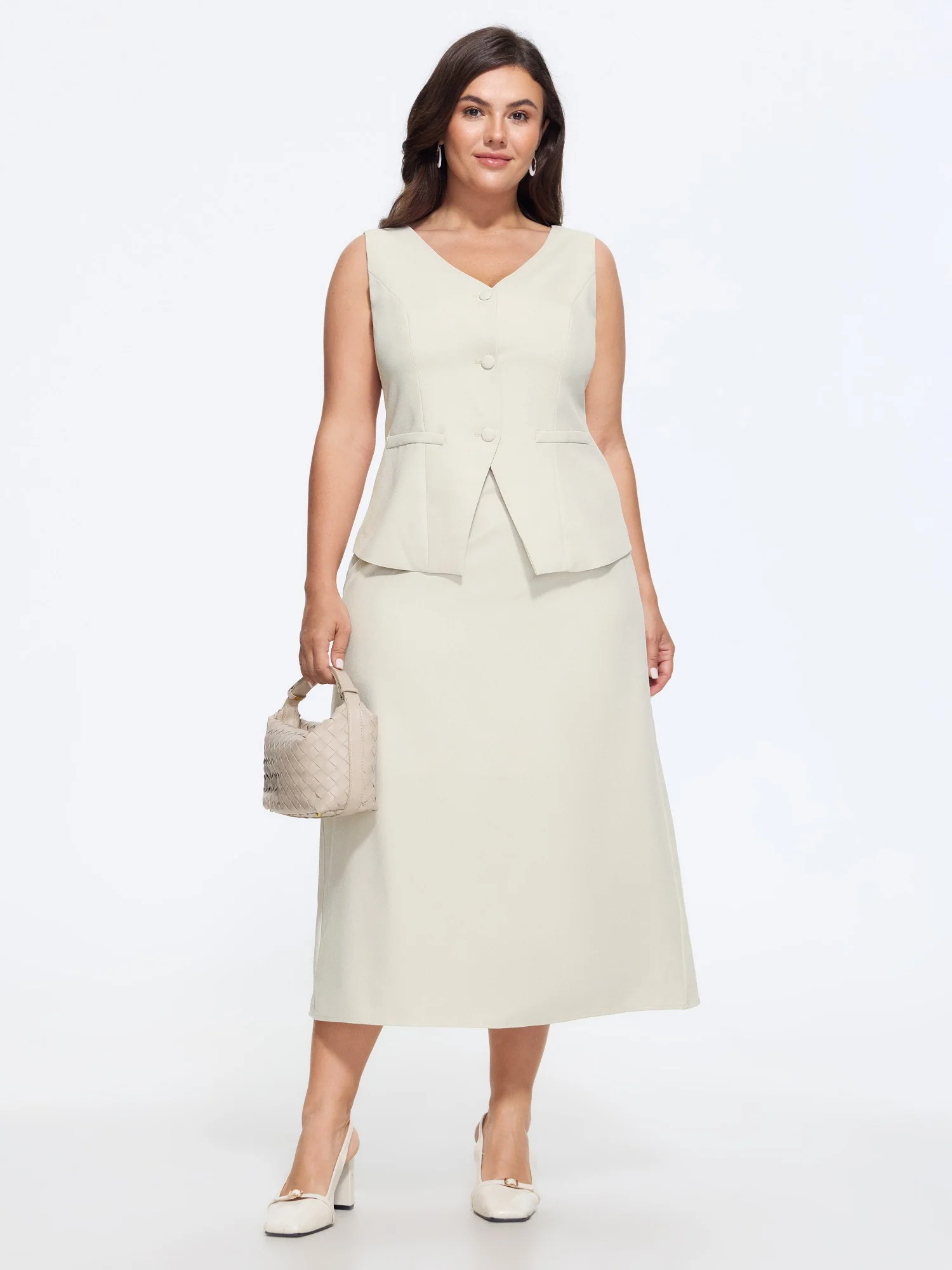 Minimal Solid Back Split A Line Midi Skirt