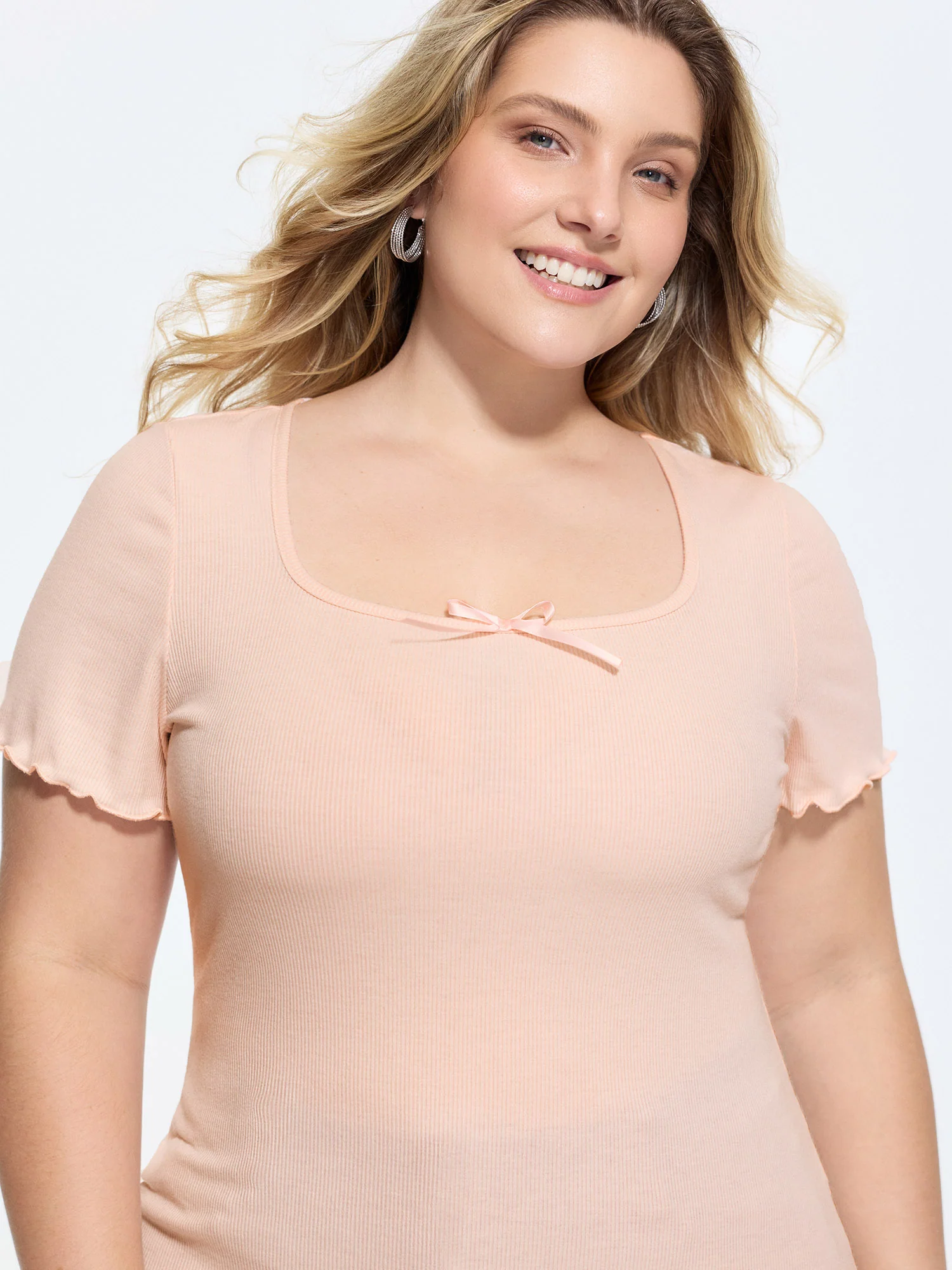 Ribbed Scoop Neckline T-Shirt