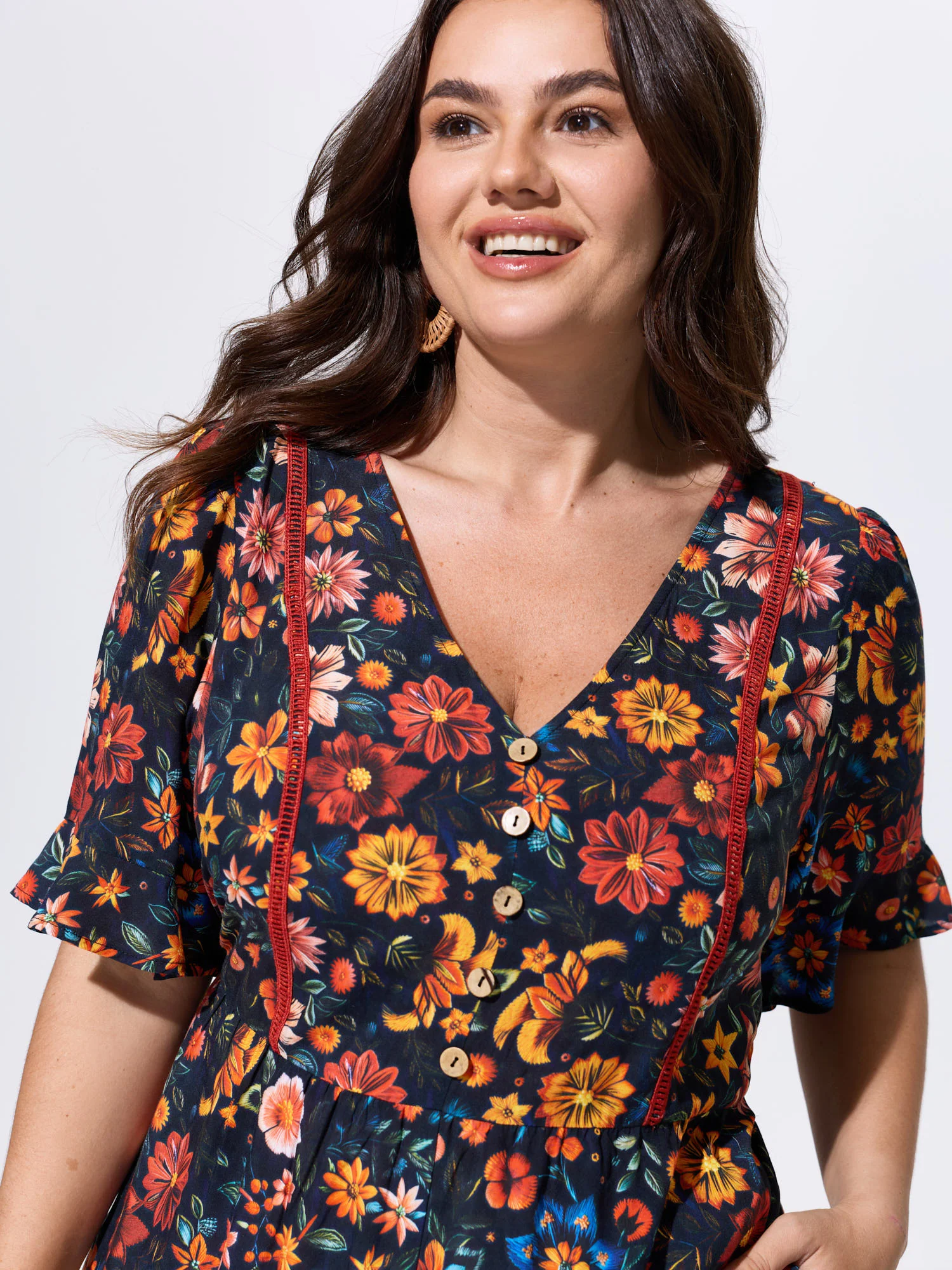 Floral Ruffle V Neck Wide Leg Jumpsuit