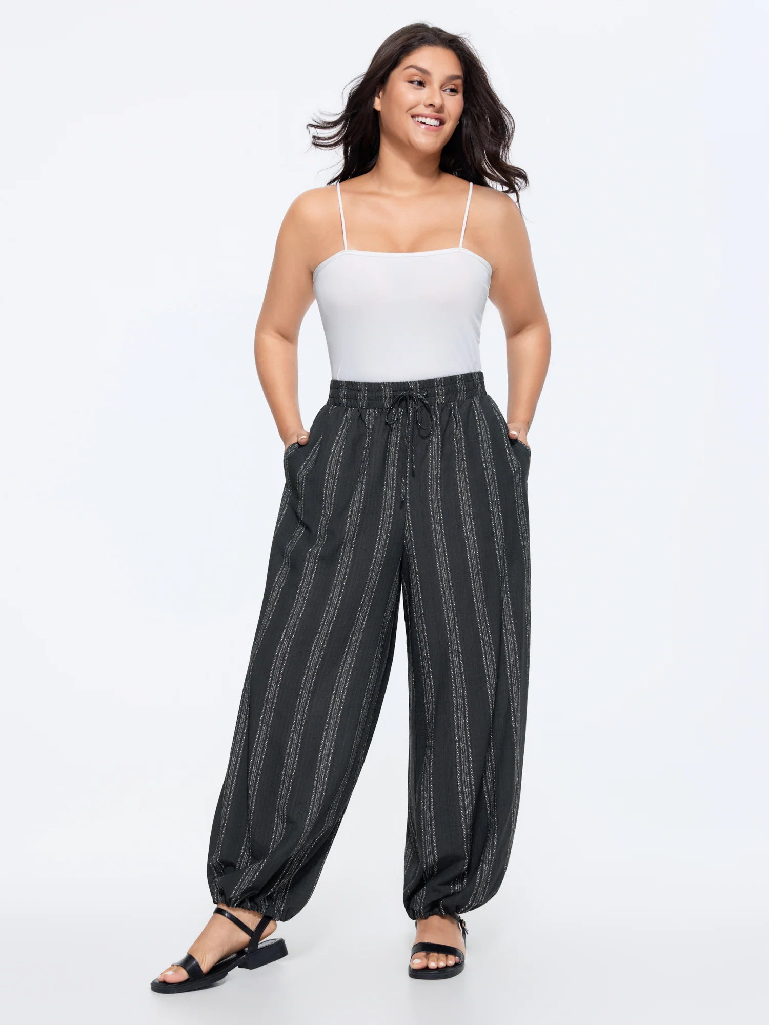 Striped Print Drawstring Waist Jogger Pants
