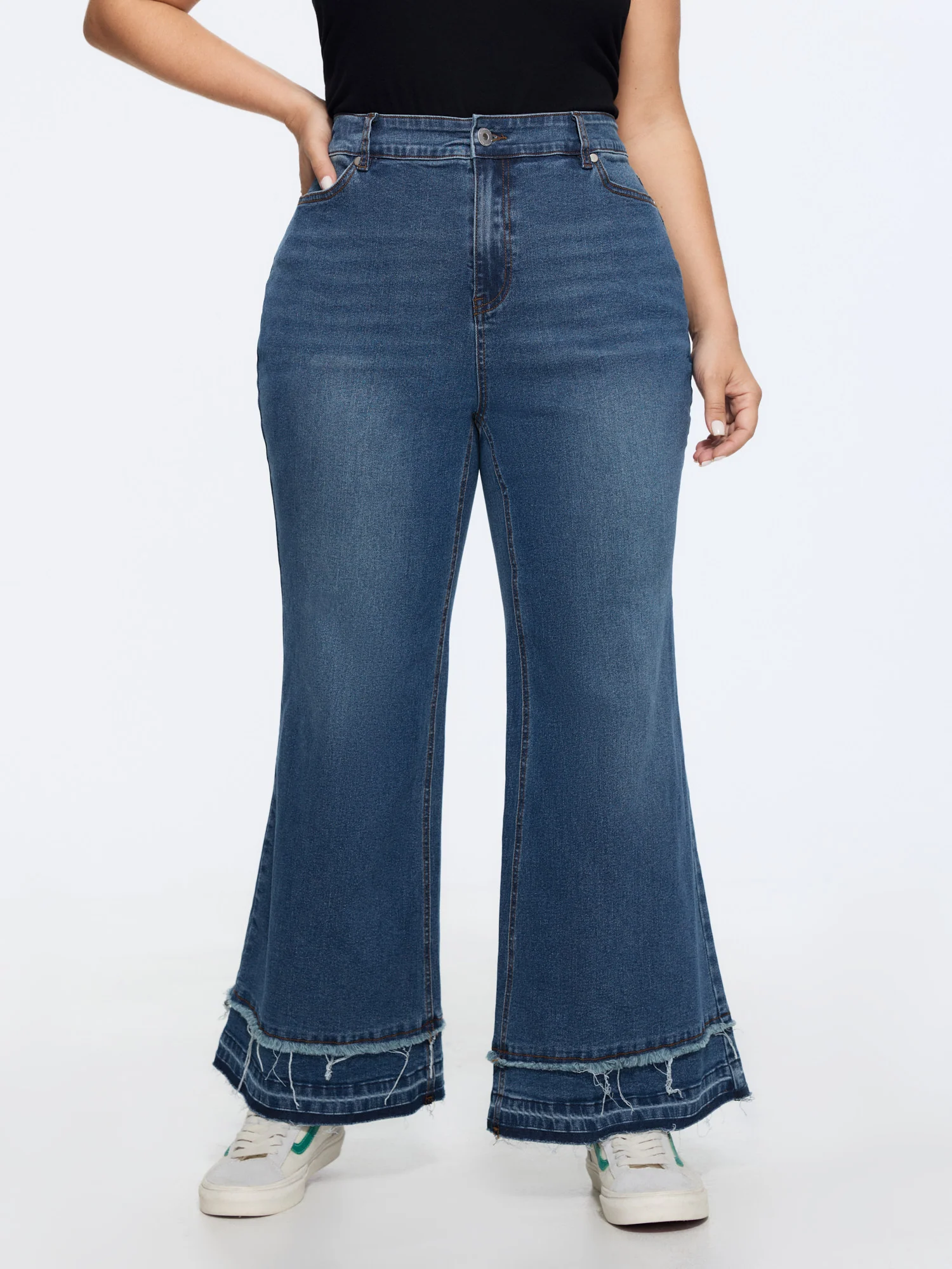 Stretchy Layered Hem High-Rise Flared Jeans