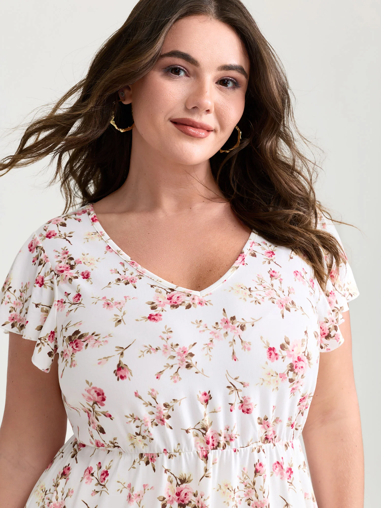 Cute Floral Print Stretchy Knit Top