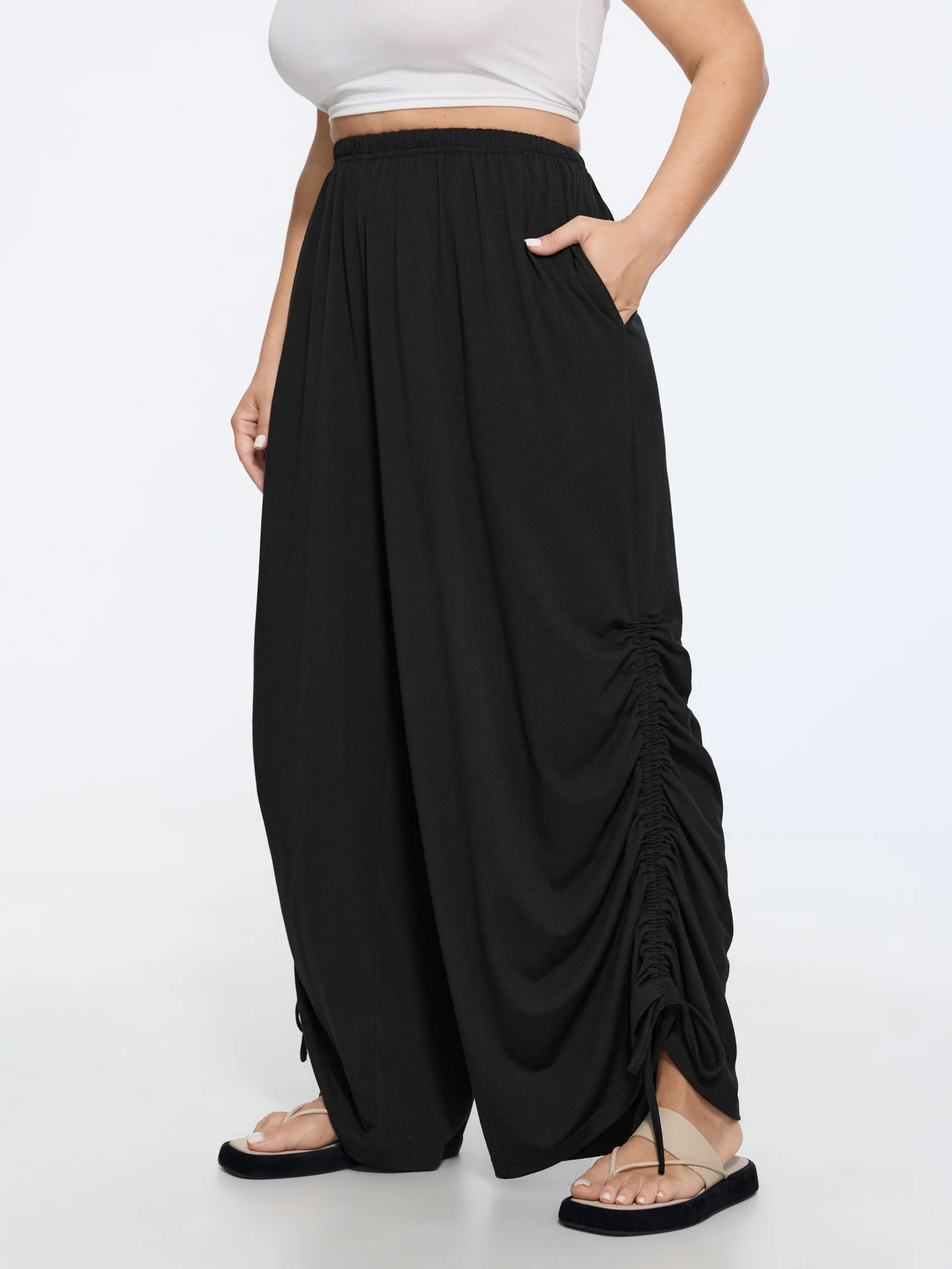 Supersoft Elastic Waist Side Drawstring Wide Leg Pants