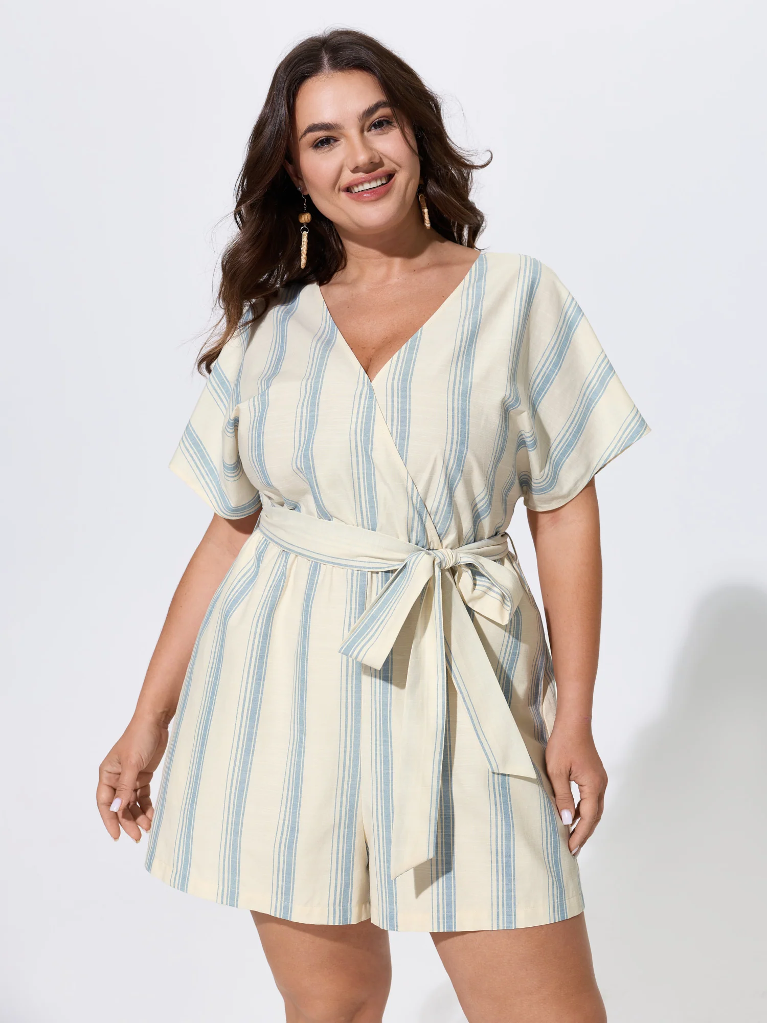 Striped Print Stretchy Waist-Tie Romper
