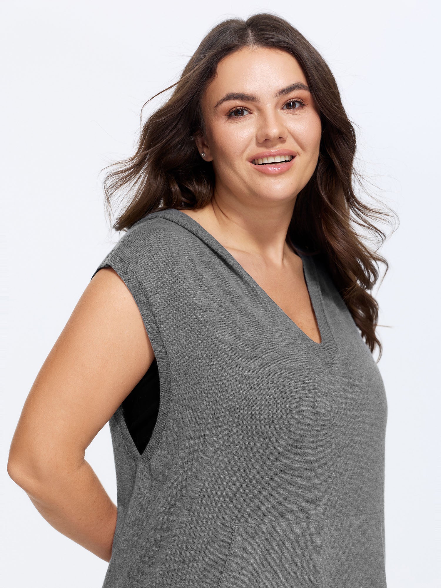 V Neck Hooded Pocket Sleeveless Sweater Vest
