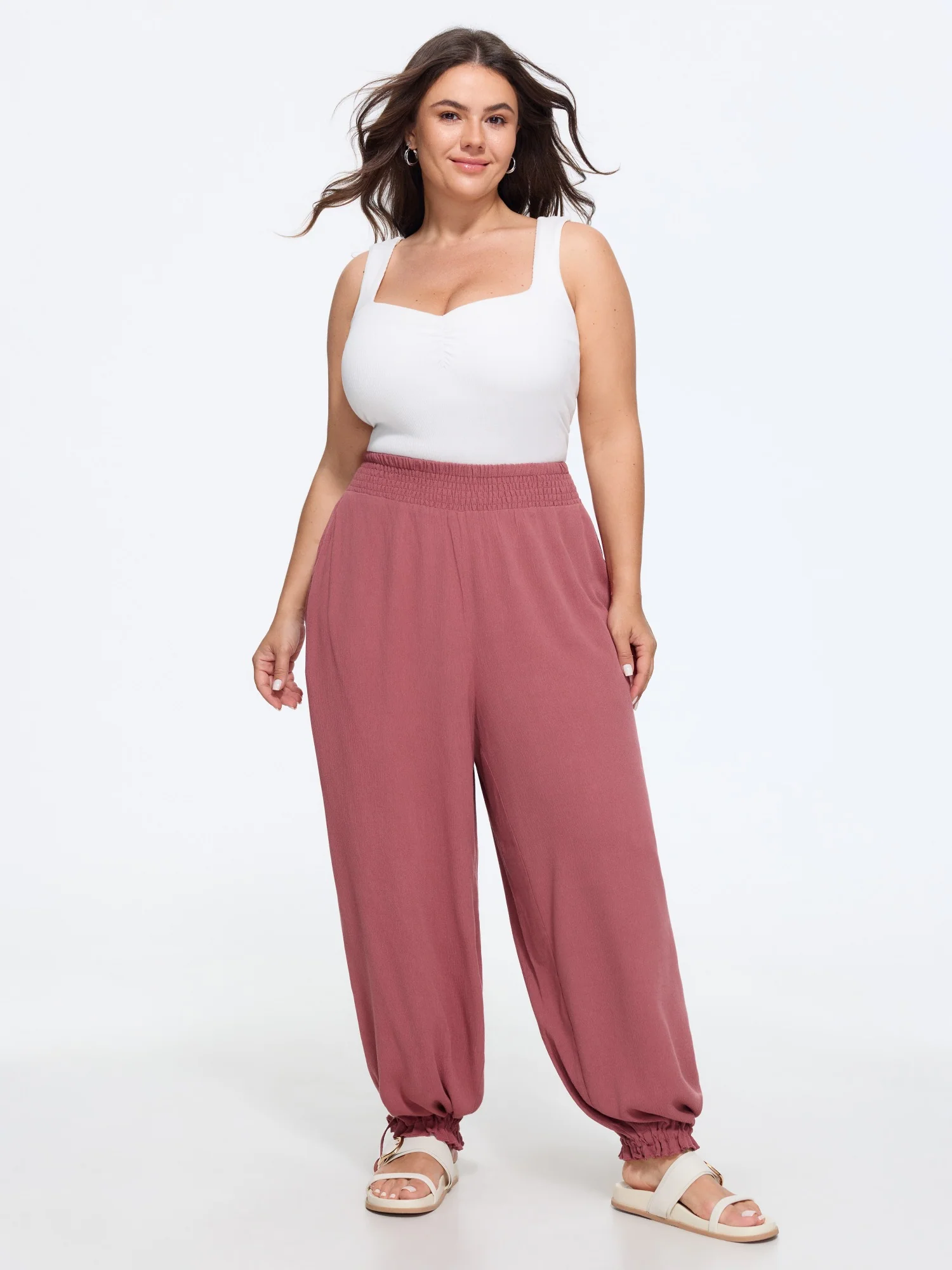 Shirred Waist Pocket Jogger Pants