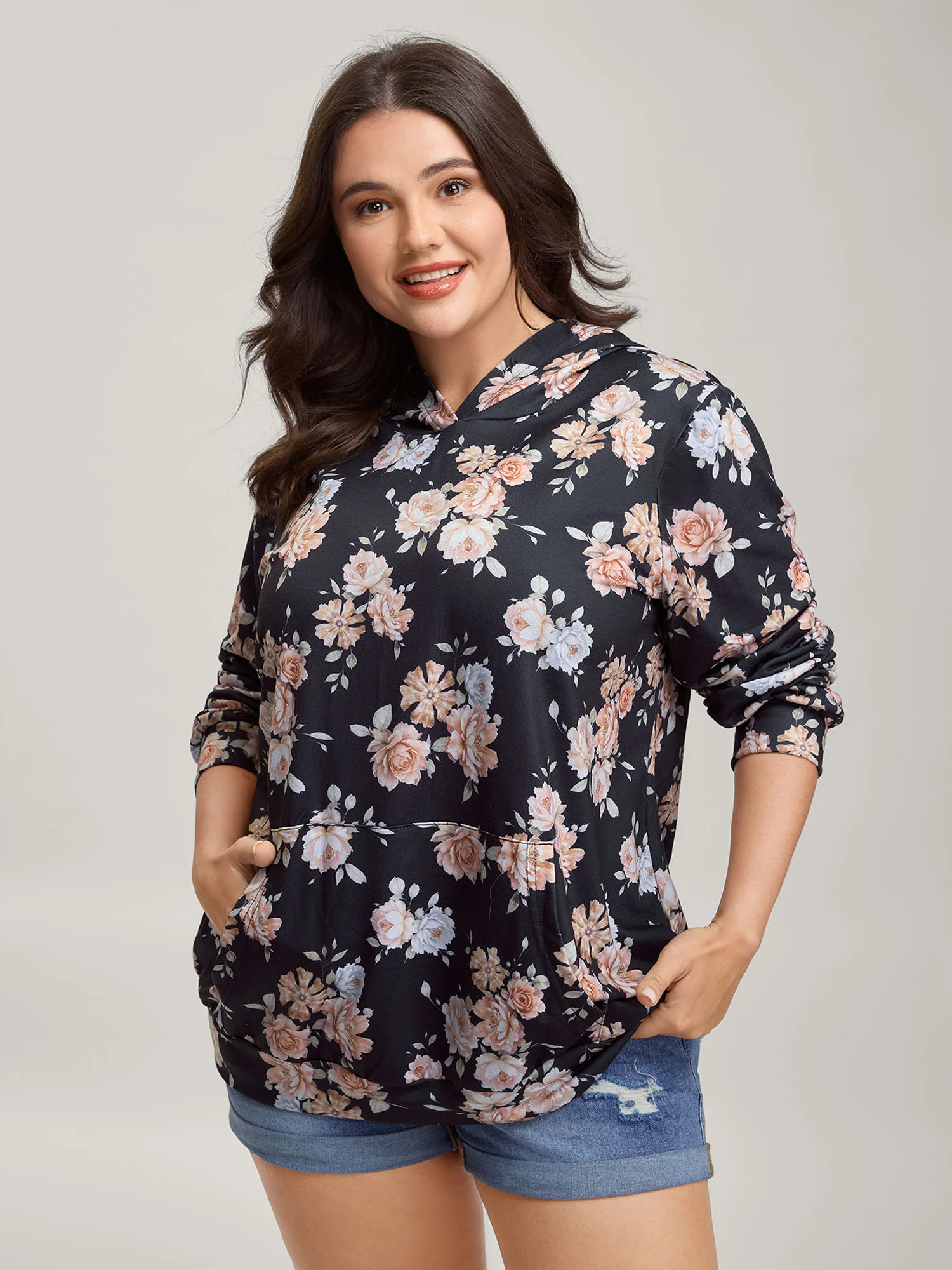 Floral Print Ties Hooded Sweatshirt