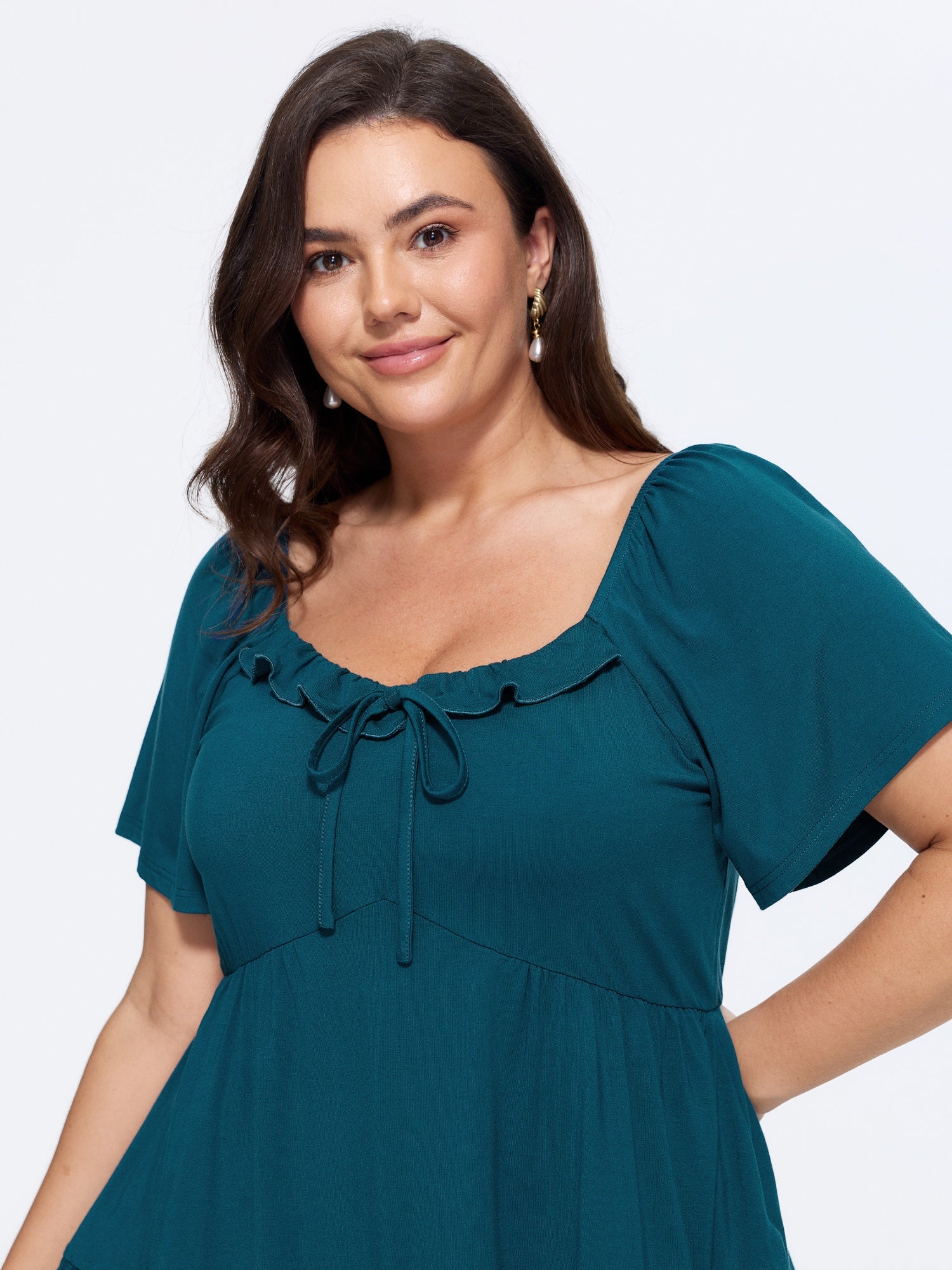 Stretchy Ruffled Edge Plain Knit Top
