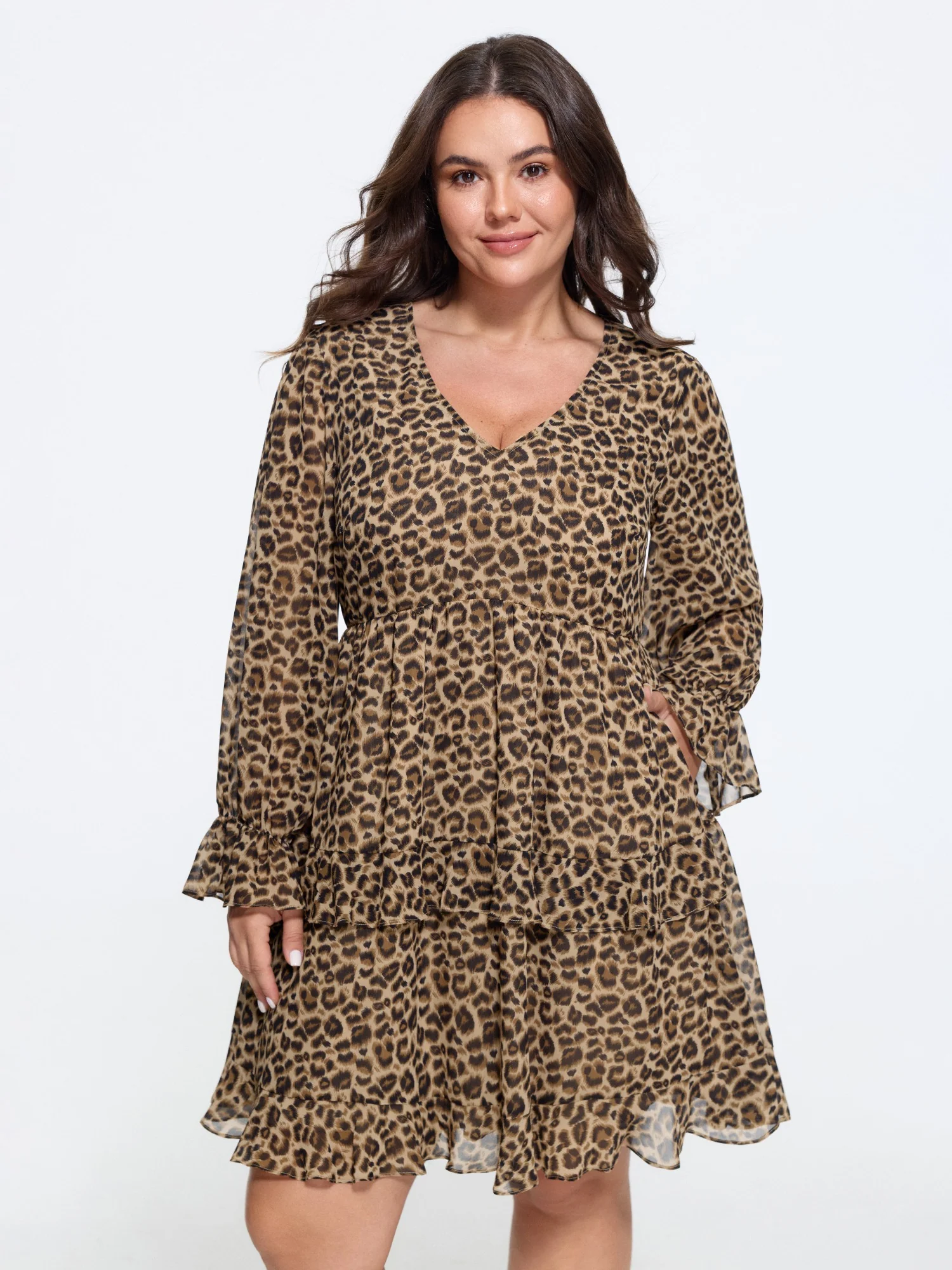 Leopard Print Tiered Ruffle Chiffon Mini Dress
