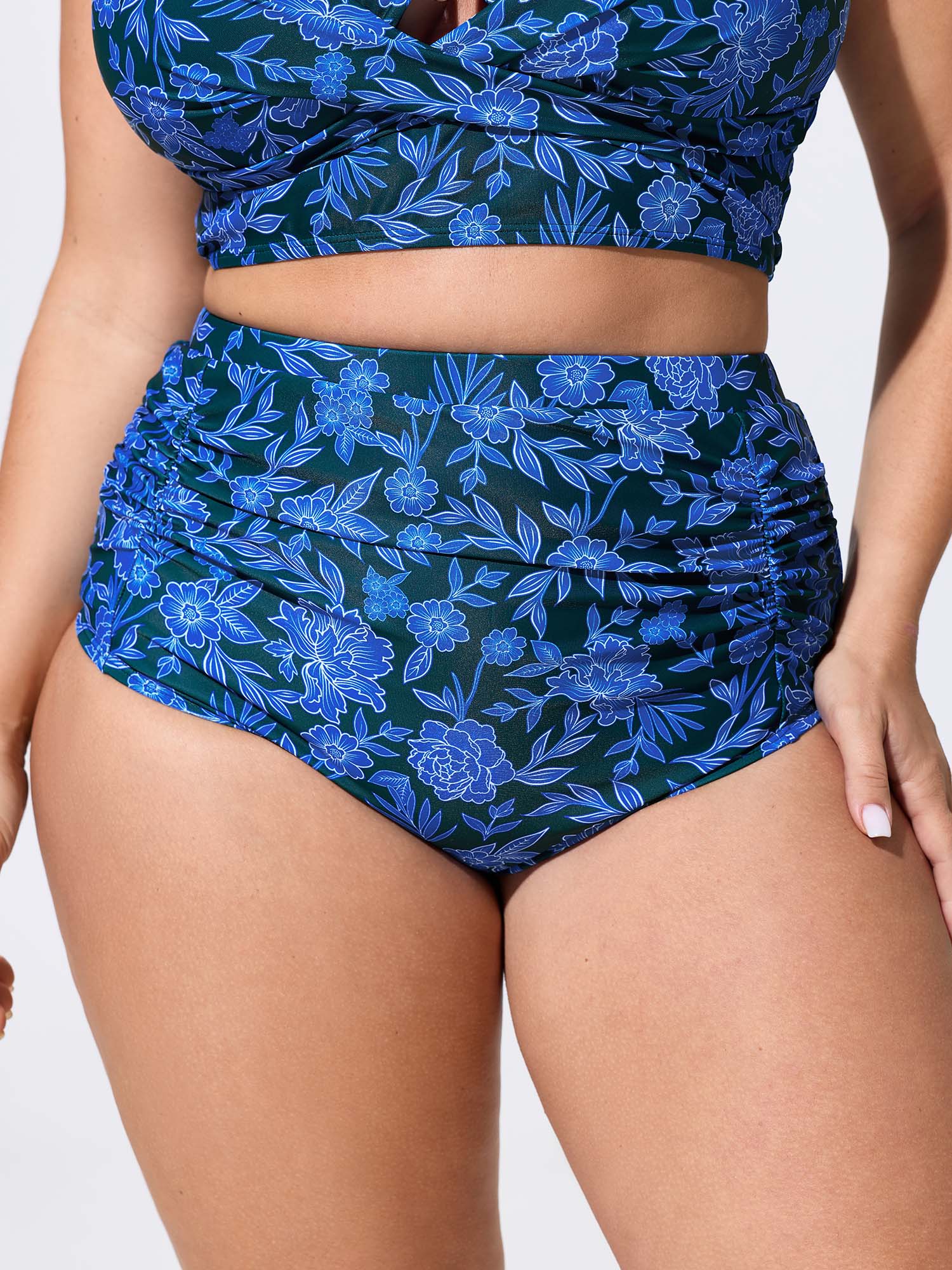 Floral Print Ruched Tight-Fit Swim Bottoms