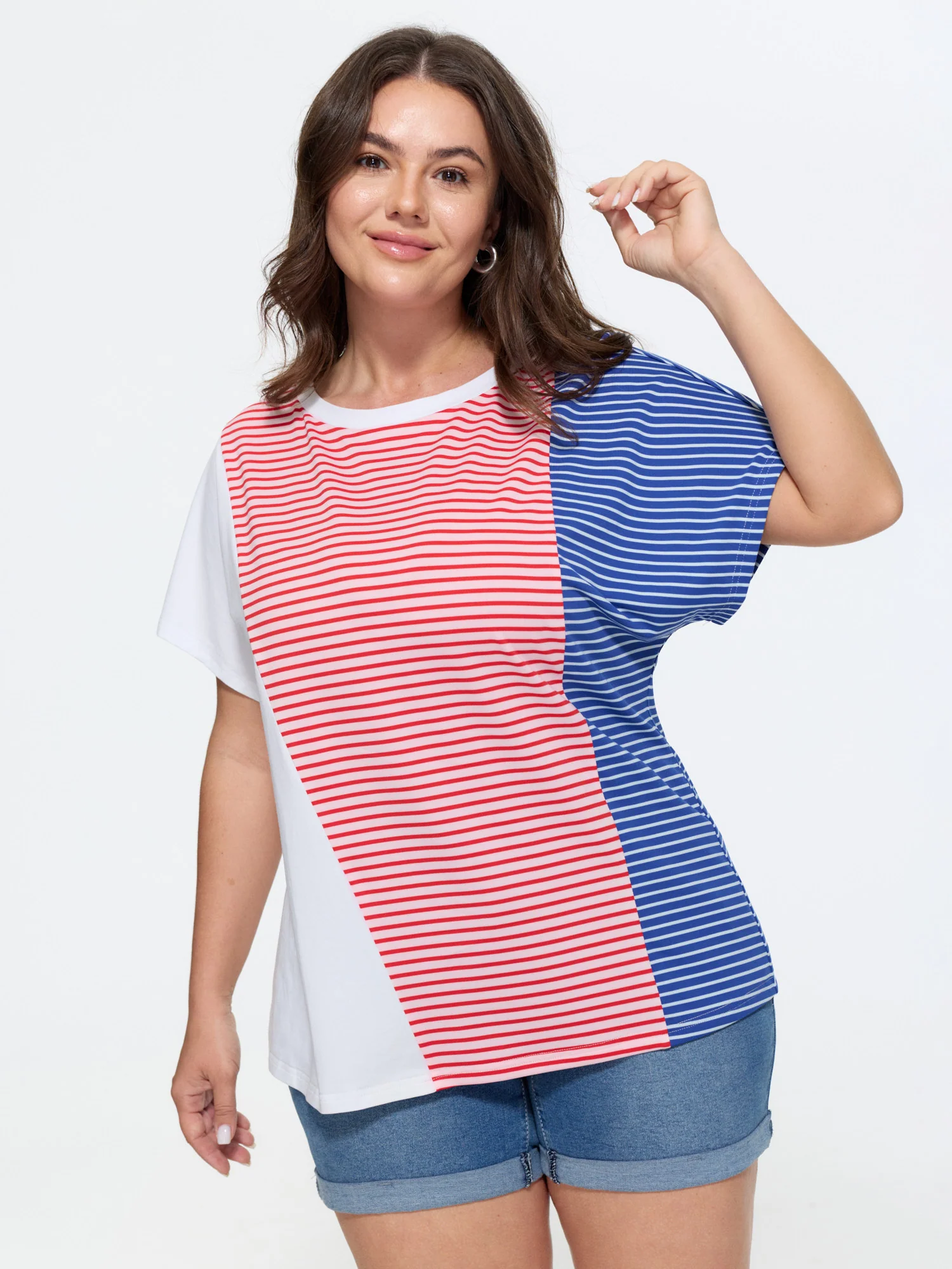 Cotton Colorful Striped Print Long T-Shirt