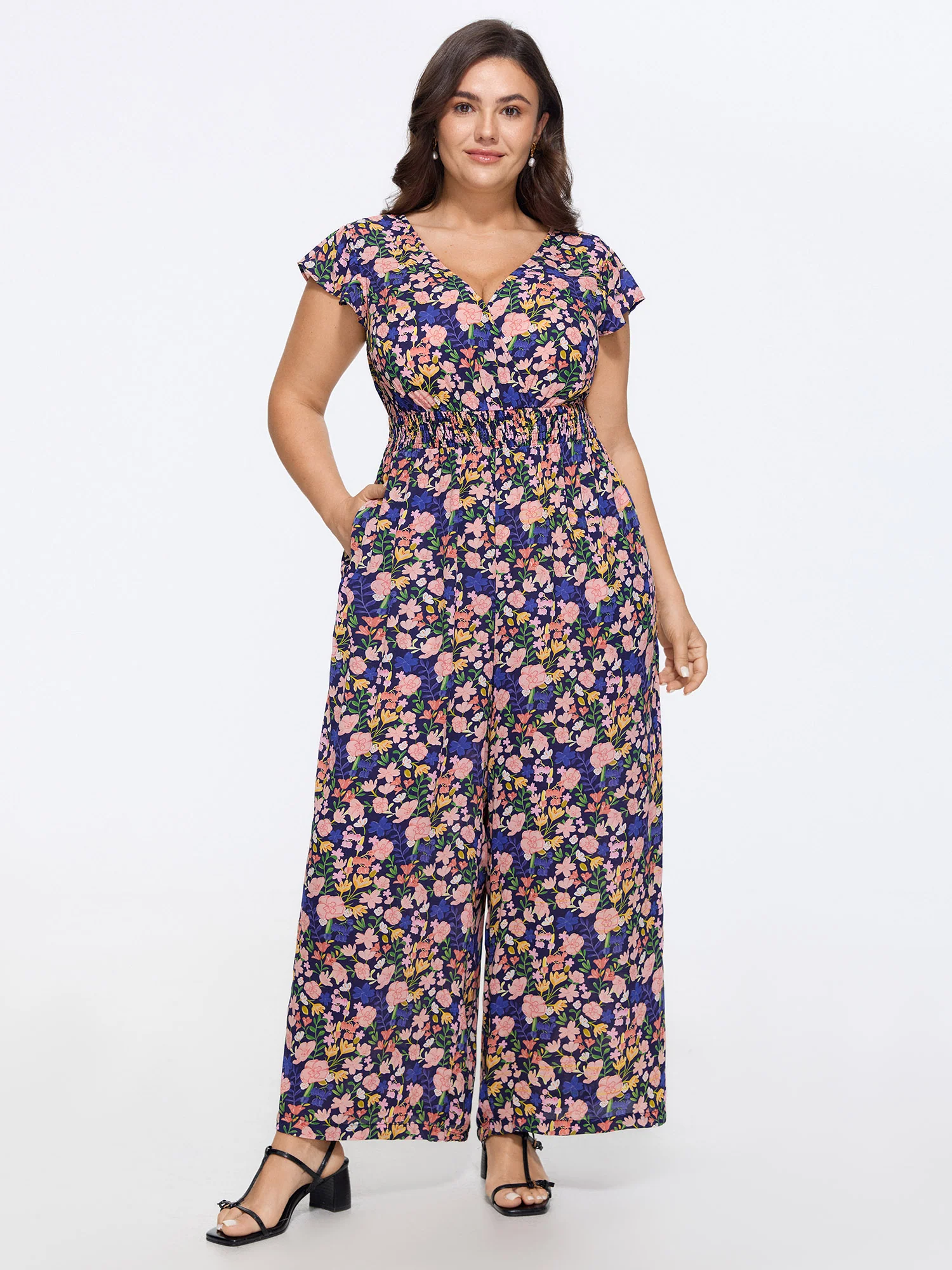 Floral Print Cut-Out Back Jumpsuit